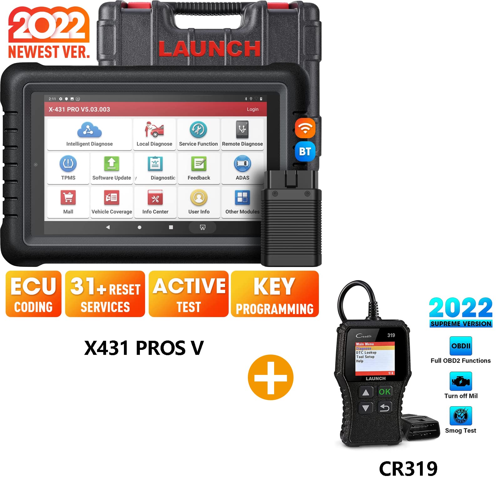 LAUNCH X431 PROS V Advanced Car Diagnostic Tool & CR319 OBD2 Scanner - Professional Auto Code Reader for Mechanics, DIY Car Repair & Vehicle Maintenance