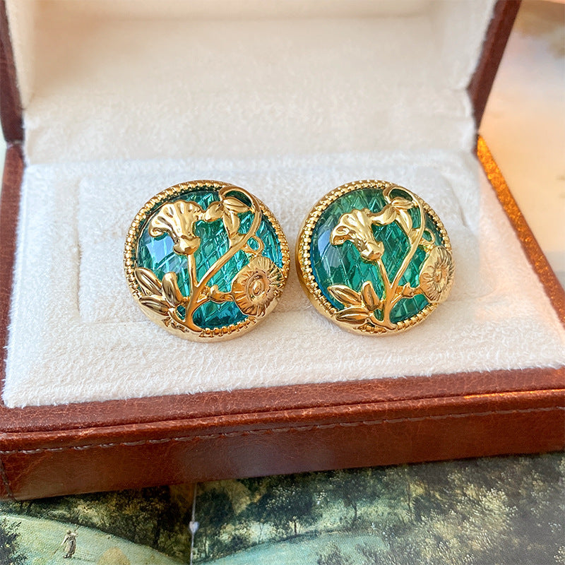 Vintage Gold Flower Circle Rococo Stud Earrings for Women | HE12351 | Elegant Jewelry Gift for Party, Wedding & Special Occasions