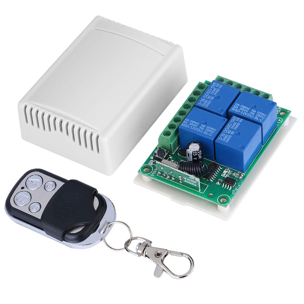433MHz Universal Wireless Remote Control Switch - 4 Channel DC12V Relay for Lights, Ceiling Fan, Garage Door, Gate & Car - Smart Home Automation & DIY Electrical Projects