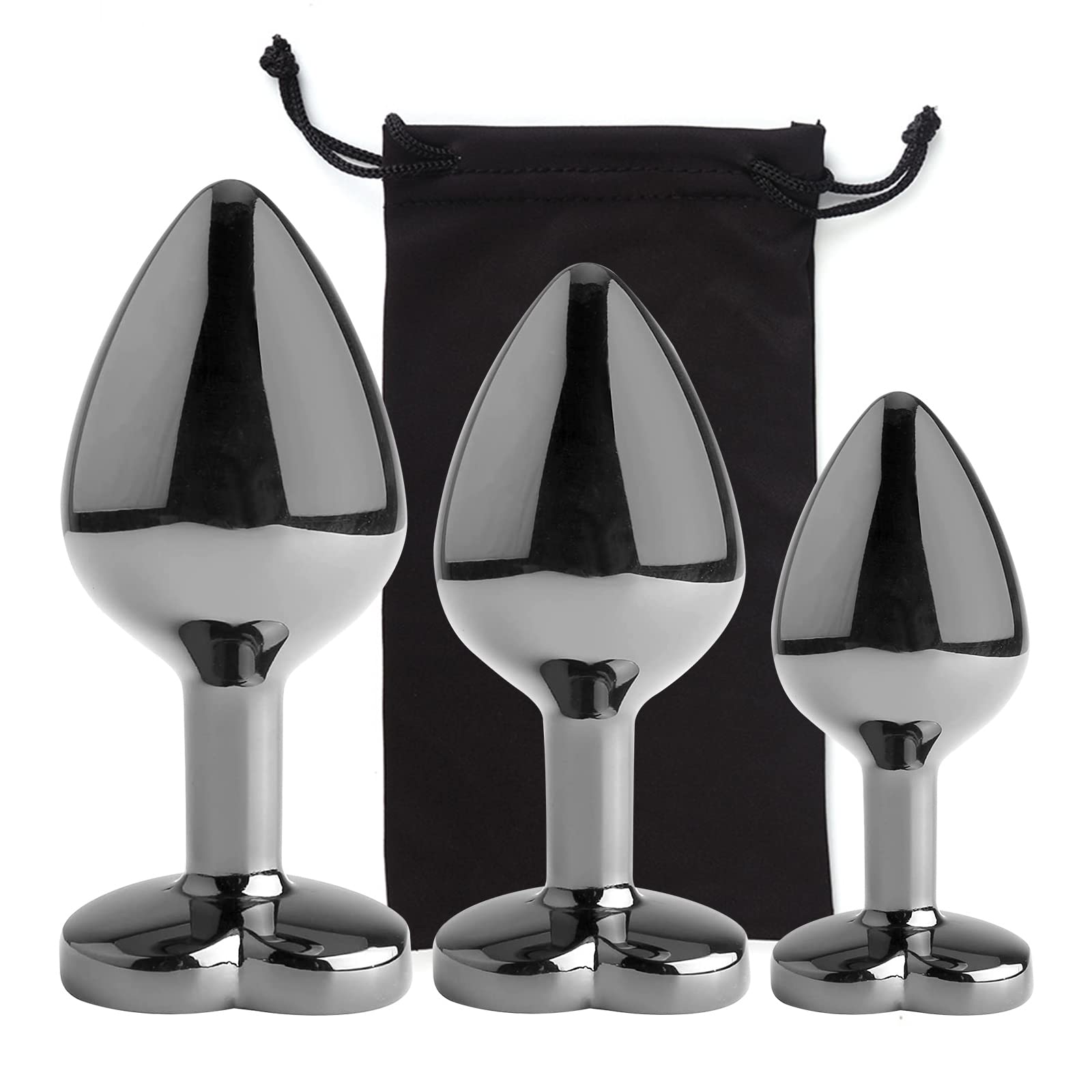 3Pcs Luxury Metal Heart-Shaped Anal Plug Set - S&M Trainer Kit for Beginners, Couples, Men & Women - Small/Medium/Large (Light Red) - Perfect for Solo Play, Couples Fun & BDSM Exploration