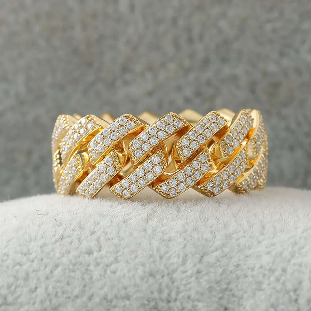 14K Yellow Gold Moissanite Ring with VVS Diamonds - Elegant Wedding, Engagement, Anniversary Jewelry for Women