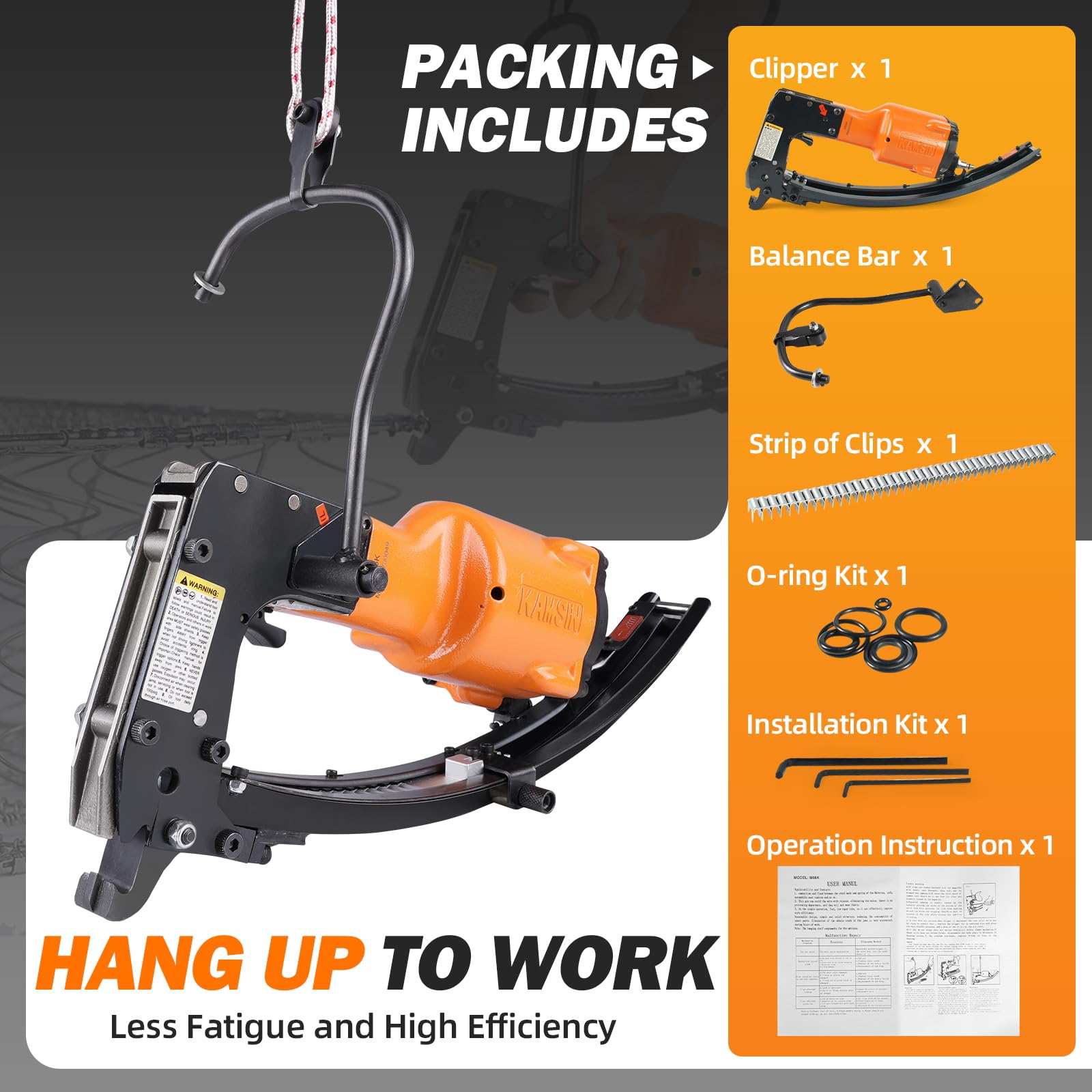 M66K Pneumatic Clinch Clip Fastener Tool - Air Powered Clipping Gun for Spring Mattress & Car Seat Upholstery | Industrial Metal Fastening Tool for Furniture, Automotive, and Manufacturing Applications