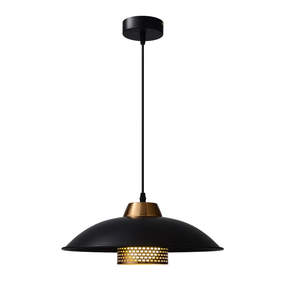 Vintage Industrial Hollow Iron Pendant Light - Black & Gold Retro LED Hanging Lamp with E27 Socket for Bedroom, Kitchen, Coffee Shop & Office Lighting Decor