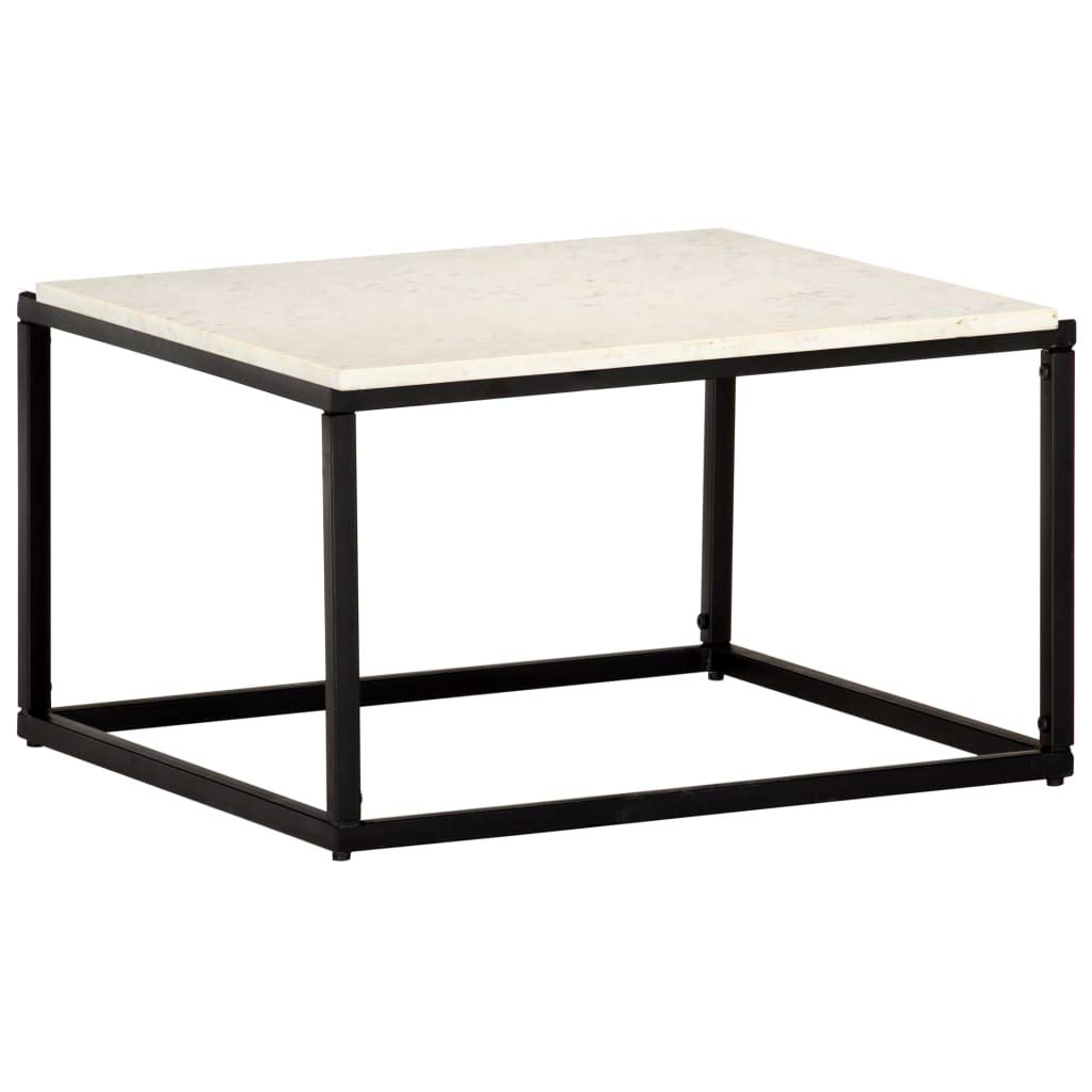 CHARMMA 23.6 Inch Square White Coffee Table with Real Marble Stone Top - Heavy Duty 25KG - Perfect for Living Room, Office or Lounge Area