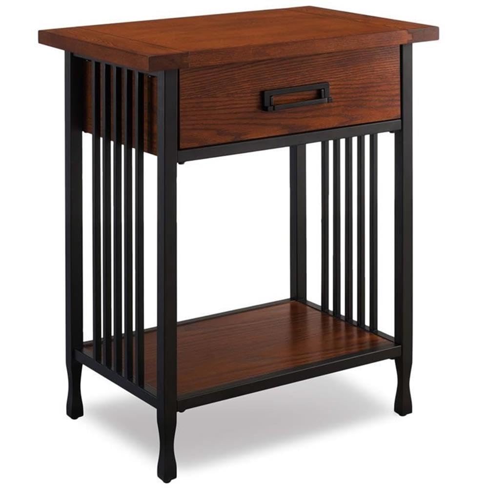 BOWERY HILL Solid Hardwood Nightstand with 1 Drawer - Mission Oak Finish for Bedroom, Living Room, or Office Storage