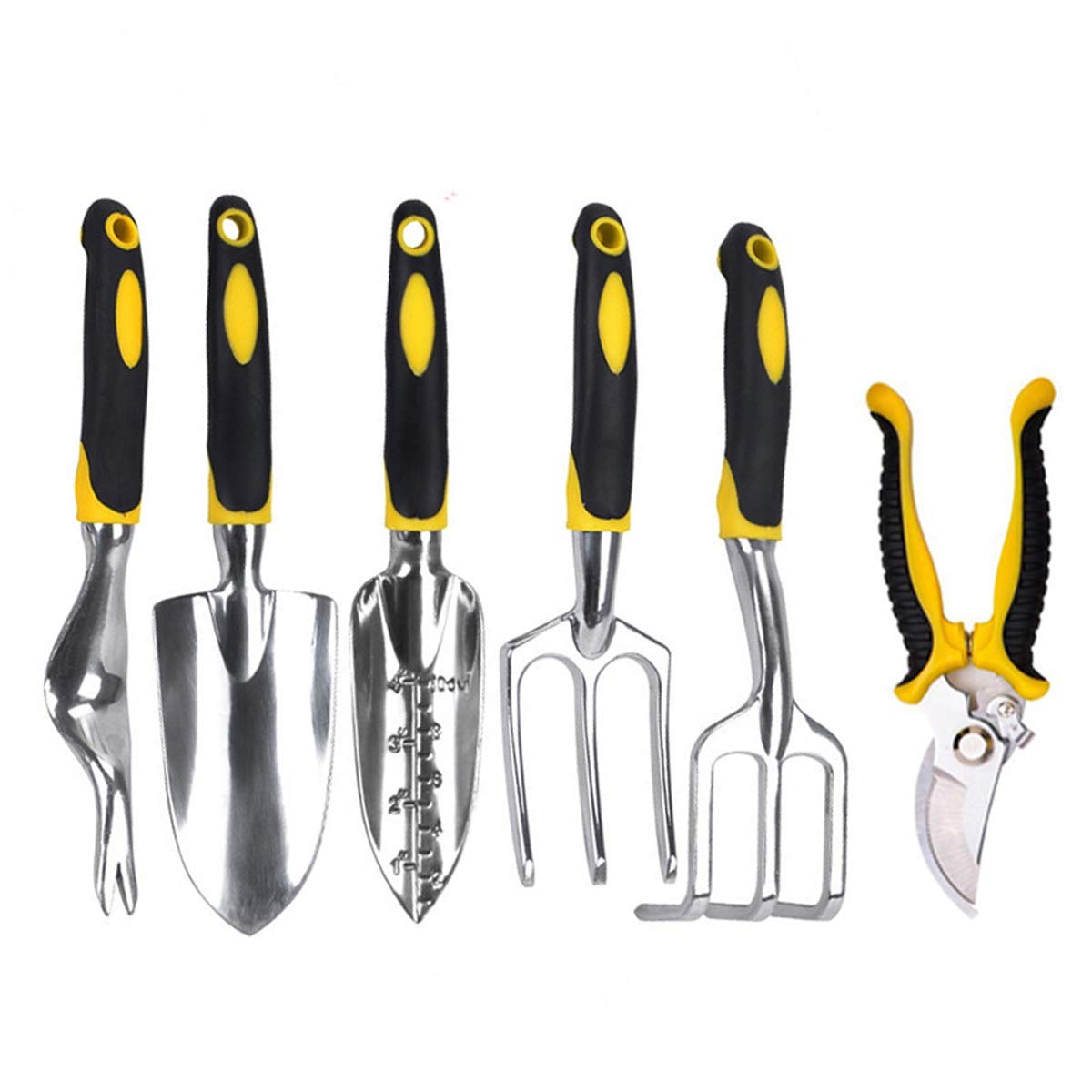 6 Piece Heavy Duty Garden Tool Set with Cast-Aluminum Heads & Ergonomic Handles - Perfect for Planting, Weeding, and Landscaping in Your Backyard or Greenhouse