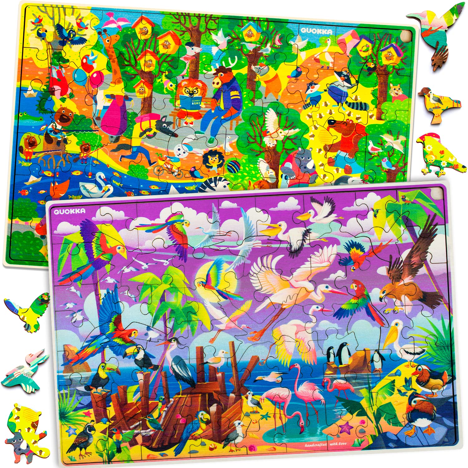 QUOKKA Wooden Puzzles for Kids Ages 3-8 - 4 Pack 60-Piece Toddler Learning Toys with Cars, Ships & Animals - Educational Wooden Games for Boys & Girls - Perfect for Preschool Learning, Birthday Gifts & Family Game Night