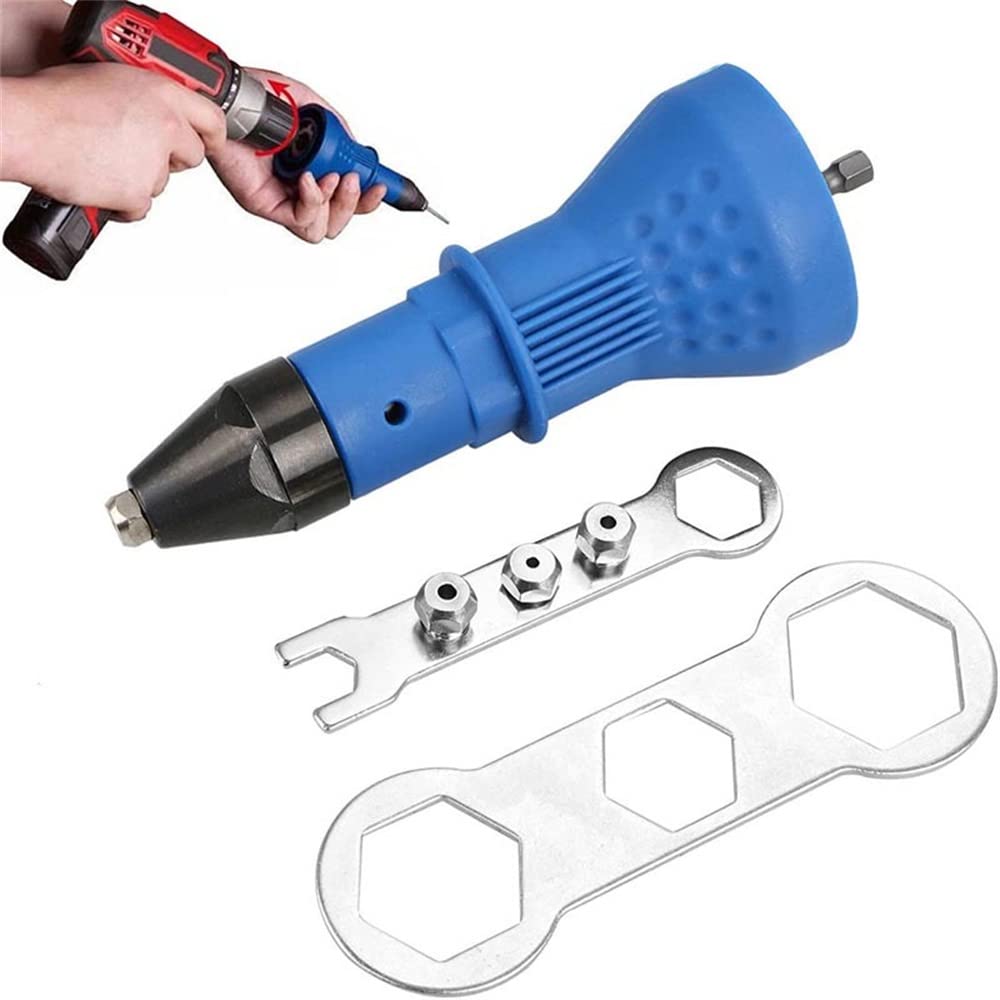 JHSHENGSHI Cordless Electric Rivet Nut Gun Kit - Heavy Duty Riveting Tool for Metal, Plastic & Wood - Compatible with All Cordless Drills (Blue) - Perfect for DIY, Automotive & Home Repair Projects