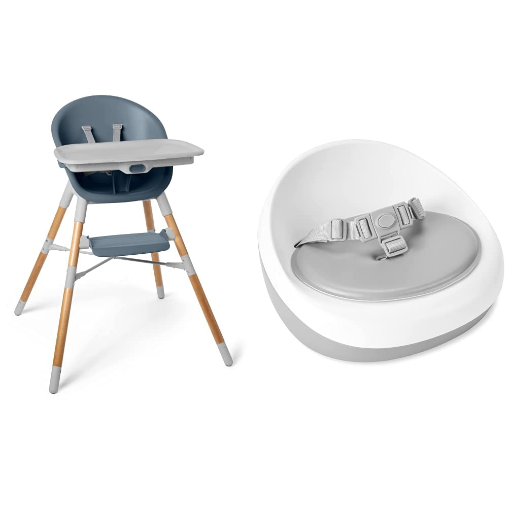 Skip Hop EON 4-in-1 High Chair & Booster Seat for Babies | Convertible Infant Feeding Chair with Removable Tray | Blue & Grey | Perfect for Home, Travel & Restaurant Dining