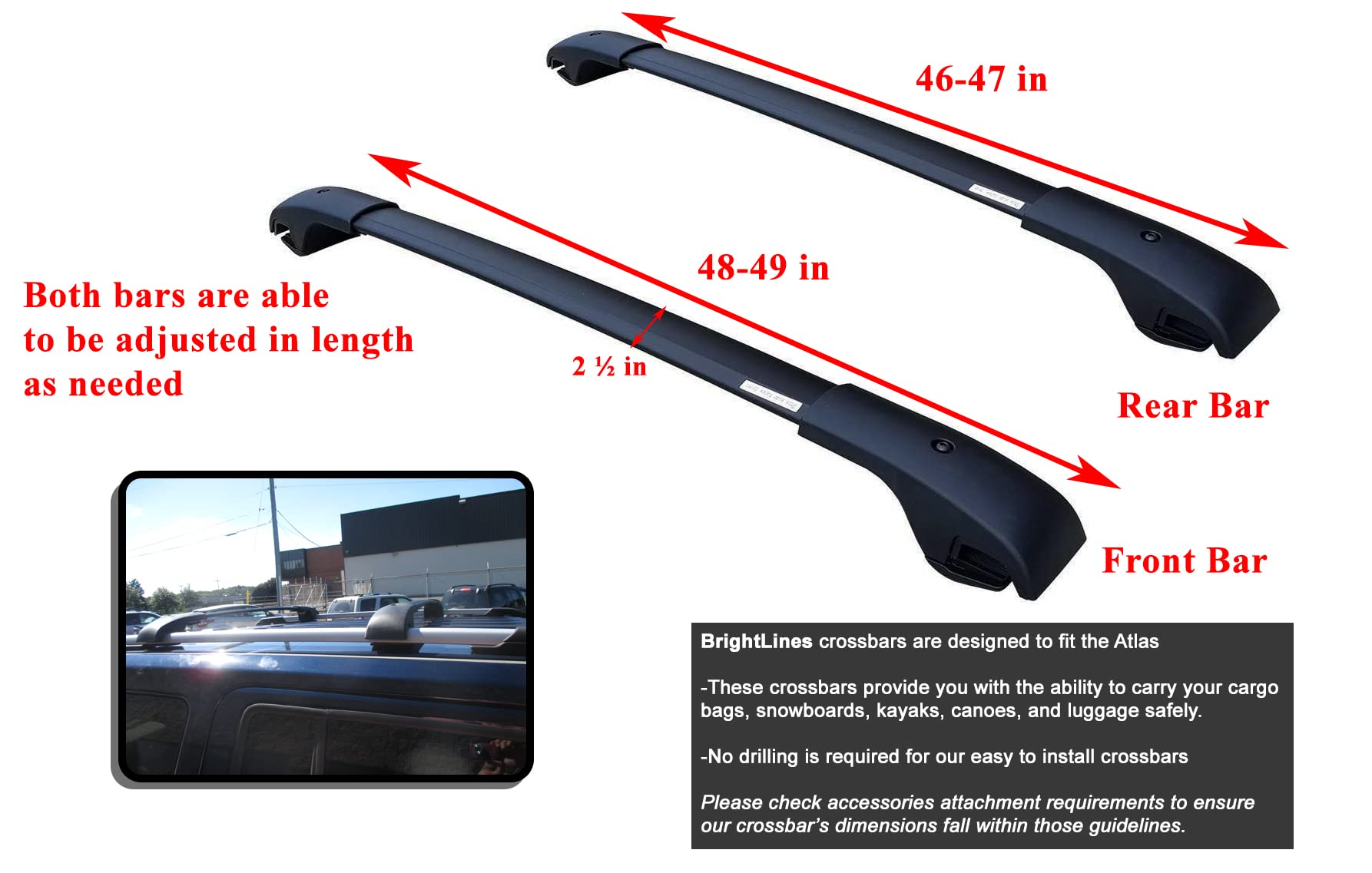 BrightLines Universal Roof Rack Cross Bars for Volkswagen Atlas (2017-2025) - Heavy Duty Aluminum Cargo Carrier for SUVs, Camping Gear & Outdoor Adventures