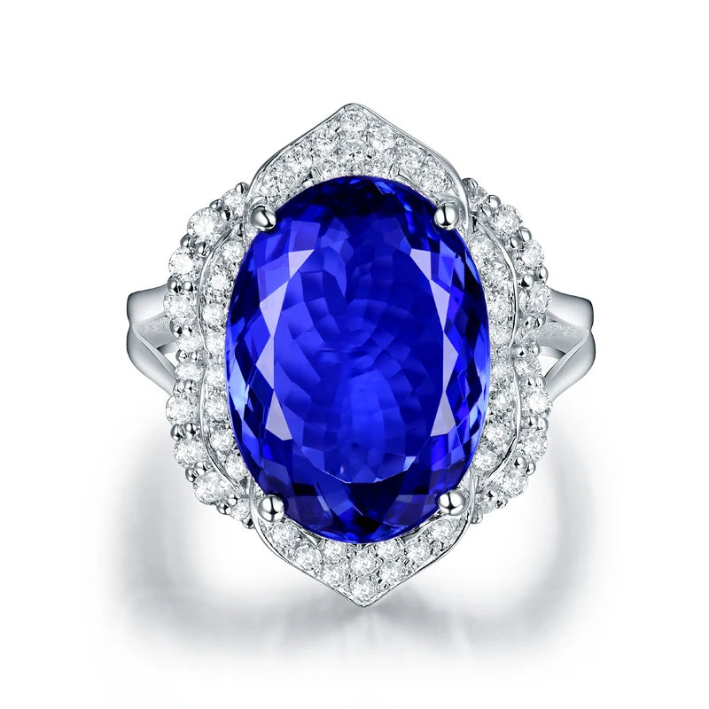 Natural Tanzanite Oval 12x16mm 8.45ct 18K White Gold Ring for Women - Elegant Engagement, Anniversary & Special Occasion Jewelry Gift