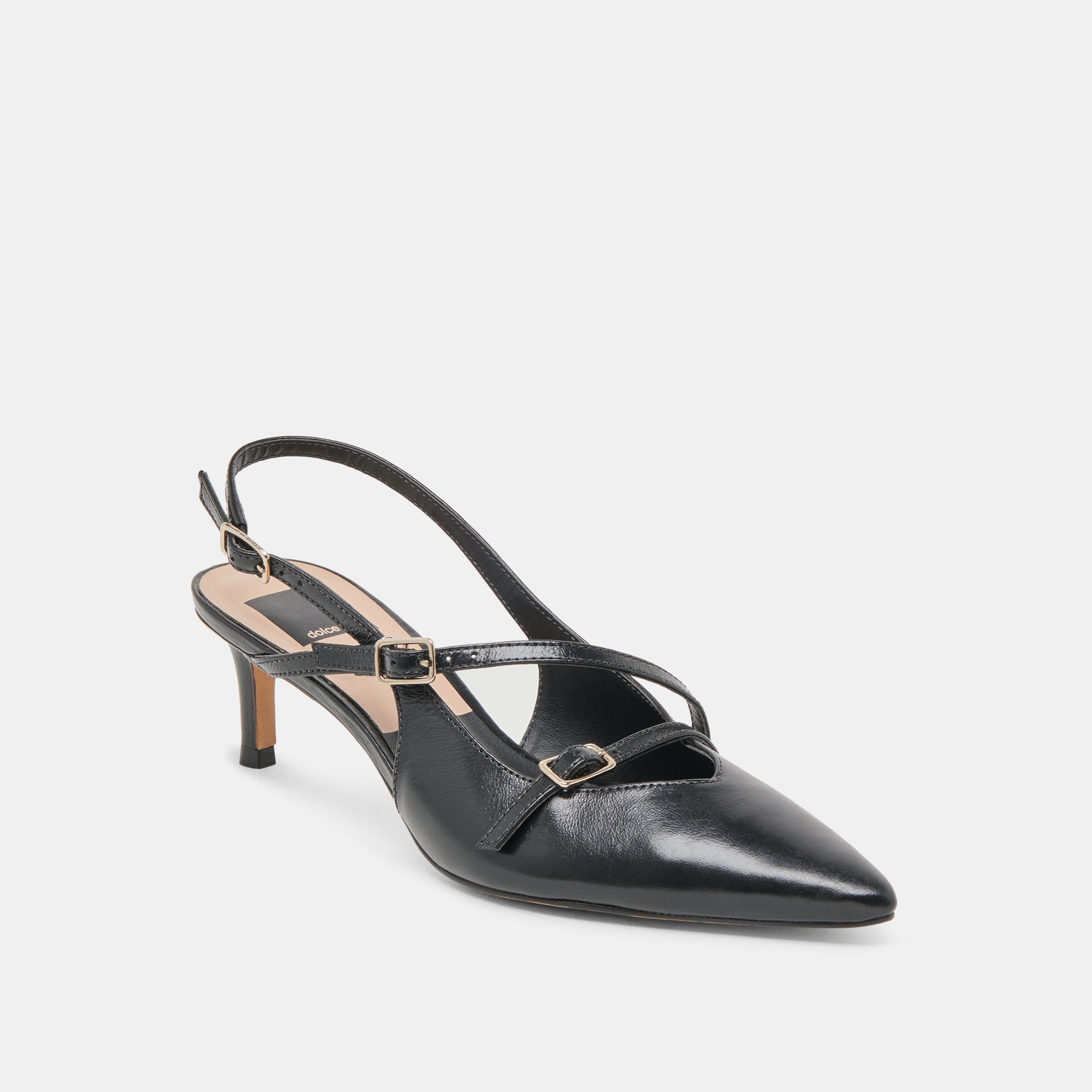 PAMLA Mid Heel Wide Fit Patent Leather Shoes for Women - Stylish & Comfortable Midnight Crinkle Design - Perfect for Office, Parties & Evening Events