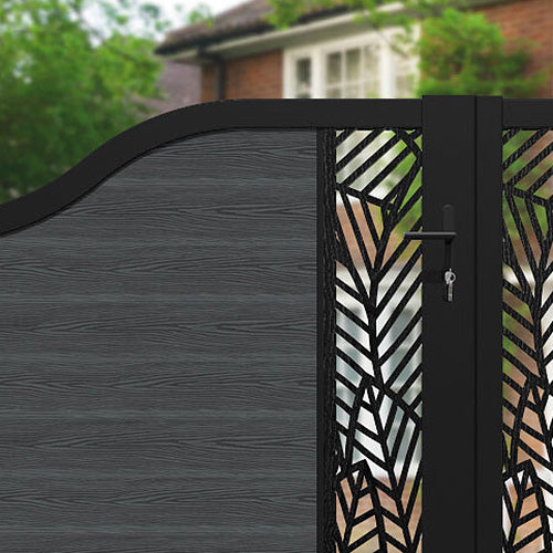 Classic Habitat Curved Top Driveway Gate - Dark Grey Steel with Middle Screen - Perfect for Home Security & Driveway Entrance Enhancement
