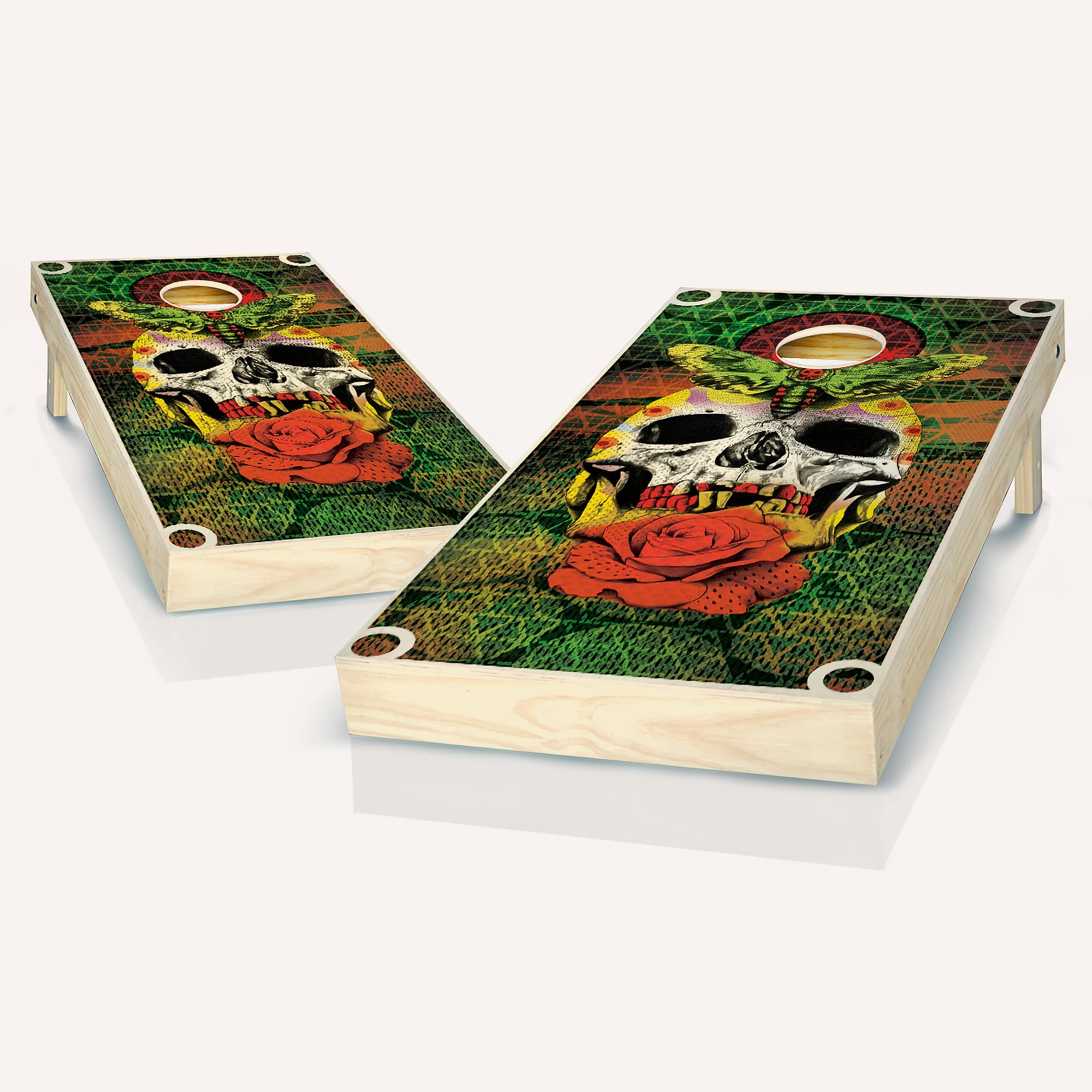 Skip's Garage Skull Attire Cornhole Boards Set - 2 Boards & 8 Bags with Custom Accessories - Premium Outdoor Lawn Game for Backyard, Tailgate Parties, and BBQ Events