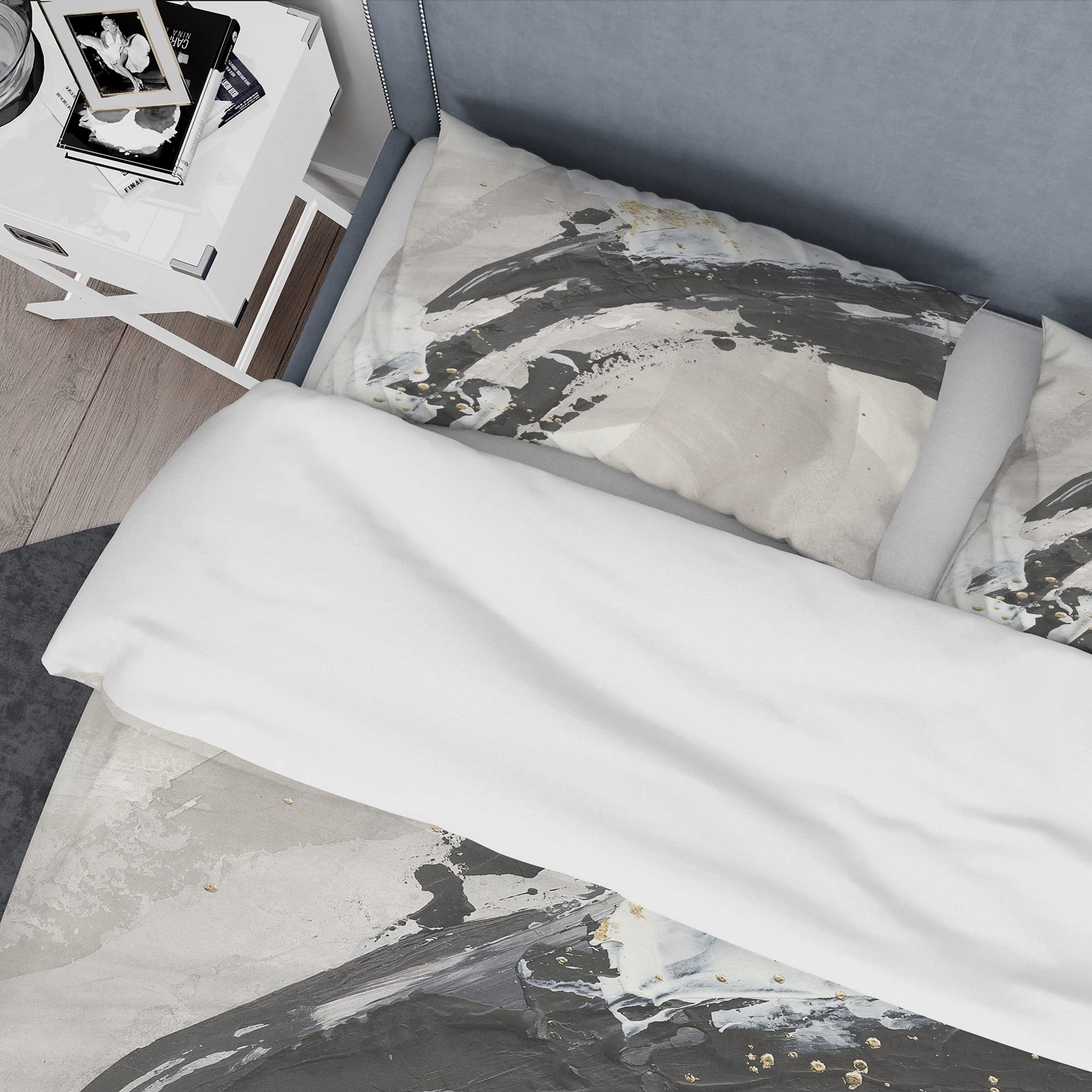 DesignQ Glam Painted Arcs IV Modern & Contemporary Duvet Cover Set - Queen Size Black Abstract Bedding (3-Piece) for All Seasons | Perfect for Master Bedrooms, Guest Rooms & Modern Home Decor
