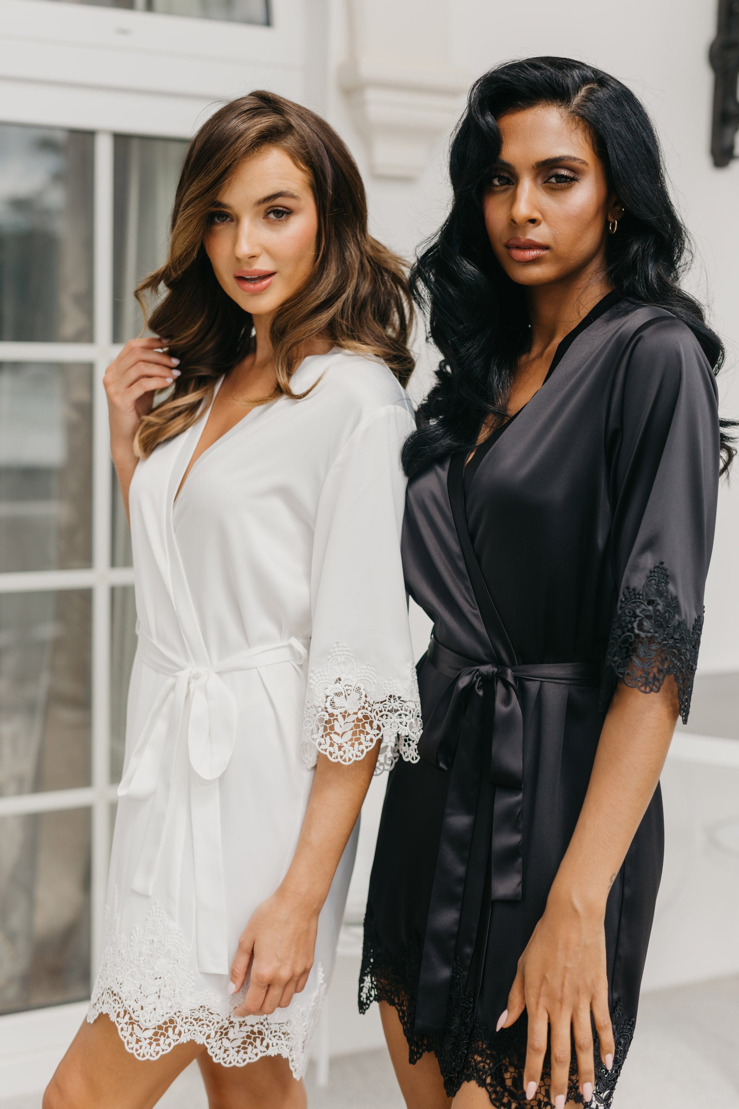 Elegant Chiara Lace Trim Robe - Women's Floral Lace Kimono Bathrobe for Spa, Bridal Shower & Honeymoon - Soft Lightweight Cover Up for Lounge & Beach Wear