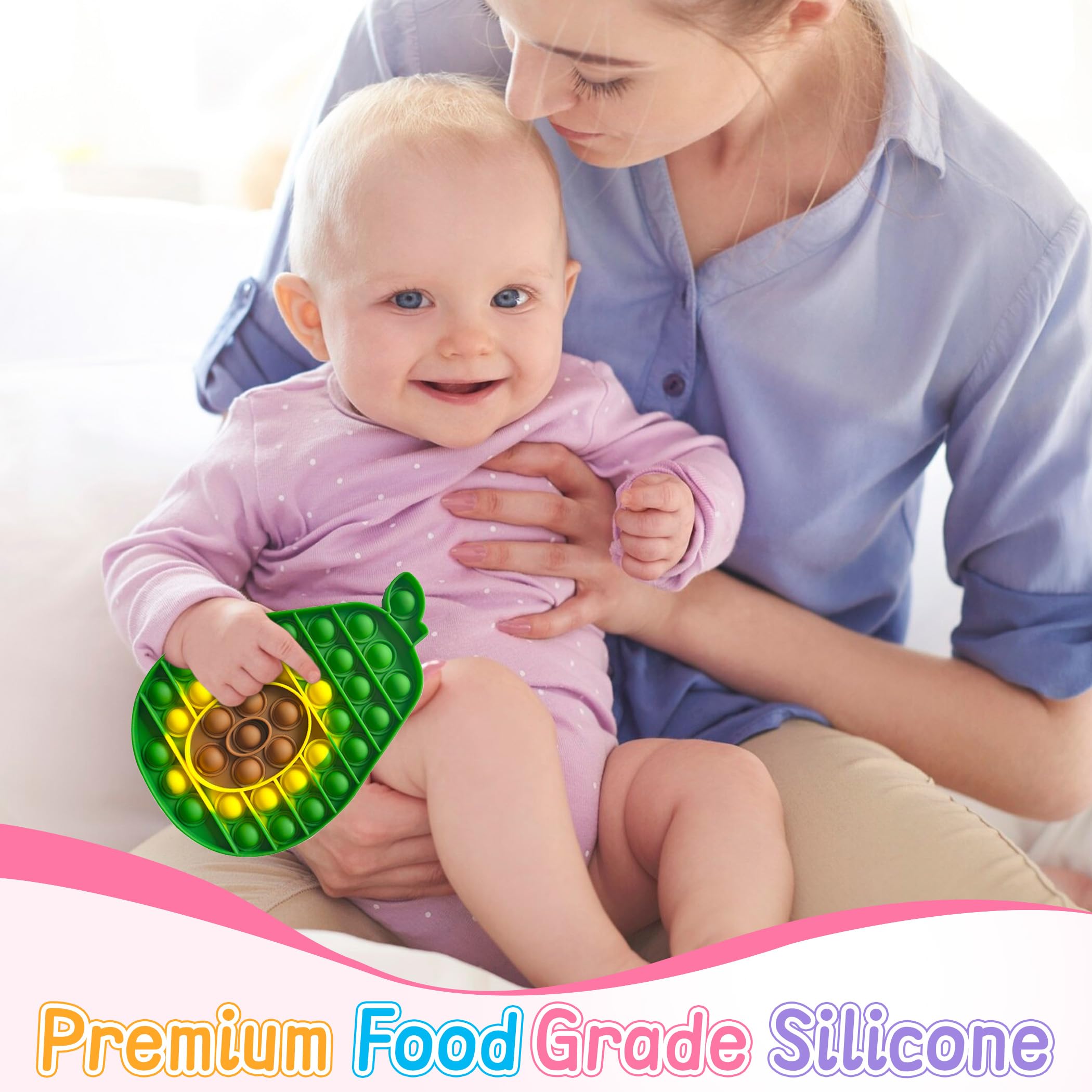 Fidget Toys for Kids & Adults - Push Bubble Sensory Toy for ADHD, Autism, Anxiety & Stress Relief - Avocado Shaped Silicone Stress Ball - Perfect for Classroom, Office, Travel & Birthday Gifts for Boys & Girls Ages 1-4 - Great for Focus, Relaxation & Sensory Play