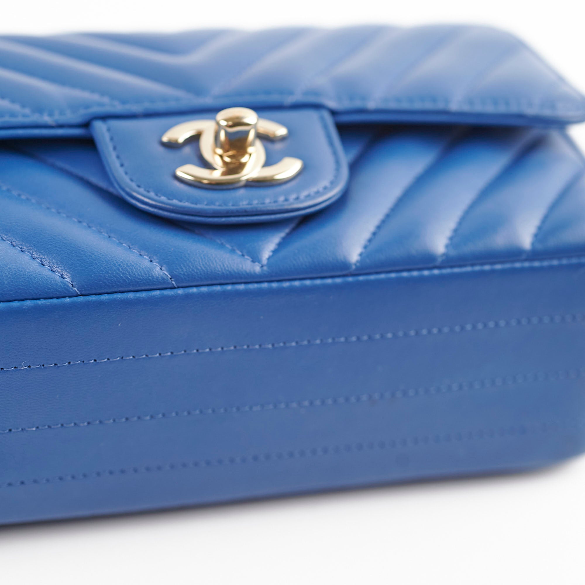 Chanel Mini Rectangular Classic Chevron Lambskin Blue Handbag - Authentic Luxury Crossbody Bag for Women | Perfect for Evening Parties, Date Nights & Special Occasions