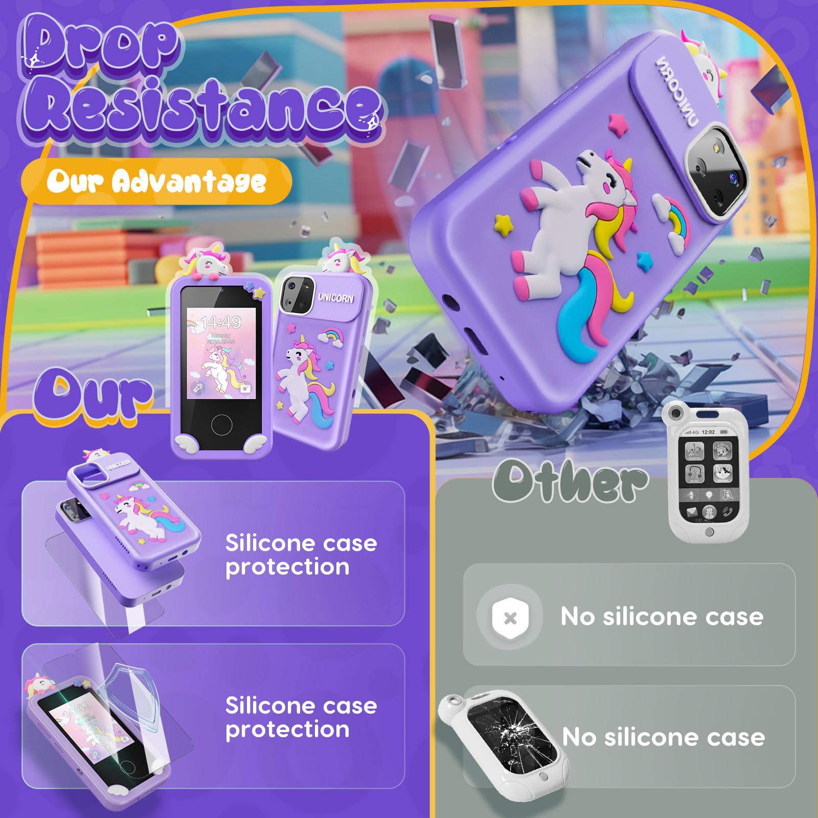 Unicorn Smart Phone Toy for Girls Ages 3-9 - 2.8