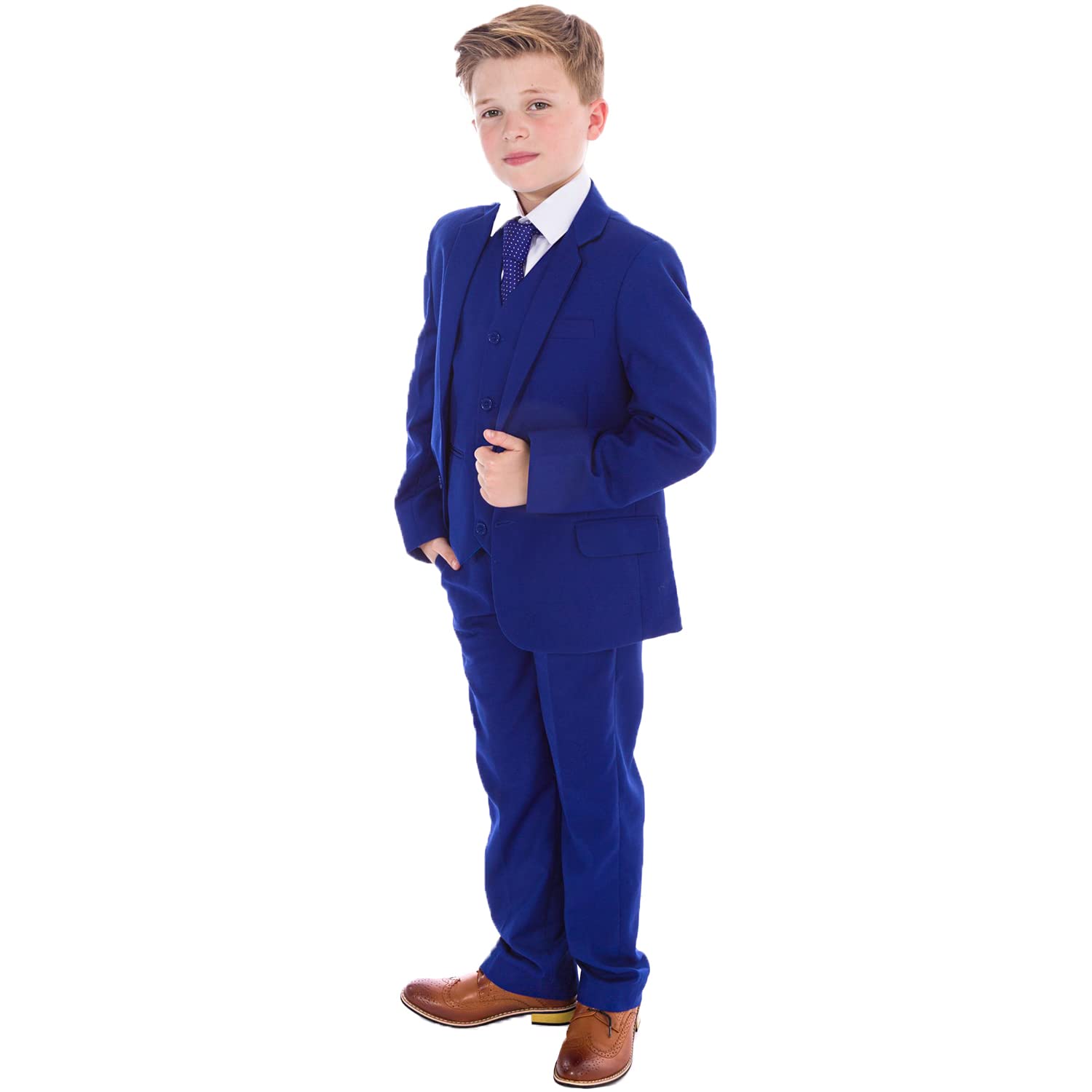 Vivaki Boys Blue Suits 5-Piece Set | Electric Blue & Navy Formal Suit for Wedding, Pageboy, Party & Prom | Perfect for Special Occasions & Family Events