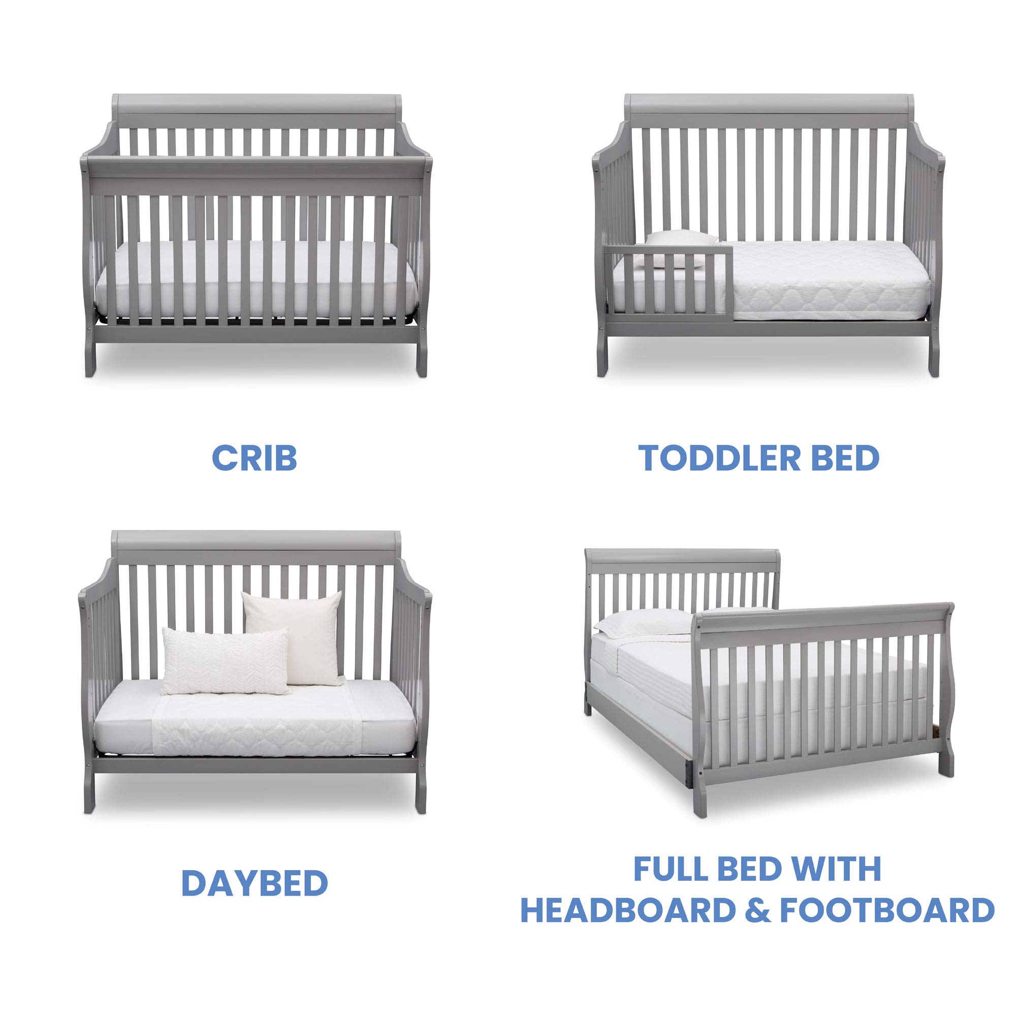 Delta Children Canton 4-in-1 Convertible Crib with Serta Perfect Slumber Mattress - Grey Convertible Baby Crib to Toddler Bed with Dual-Sided Recycled Fiber Core Mattress | Nursery Furniture for Newborns & Toddlers | Safe Sleep Solution for Growing Babies