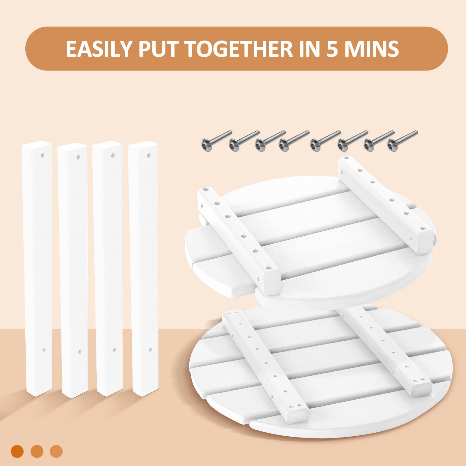 2-Tier Outdoor Side Table - Weather-Resistant HDPE Adirondack Patio End Table - Round White Small Outdoor Furniture for Poolside, Garden & Deck Use