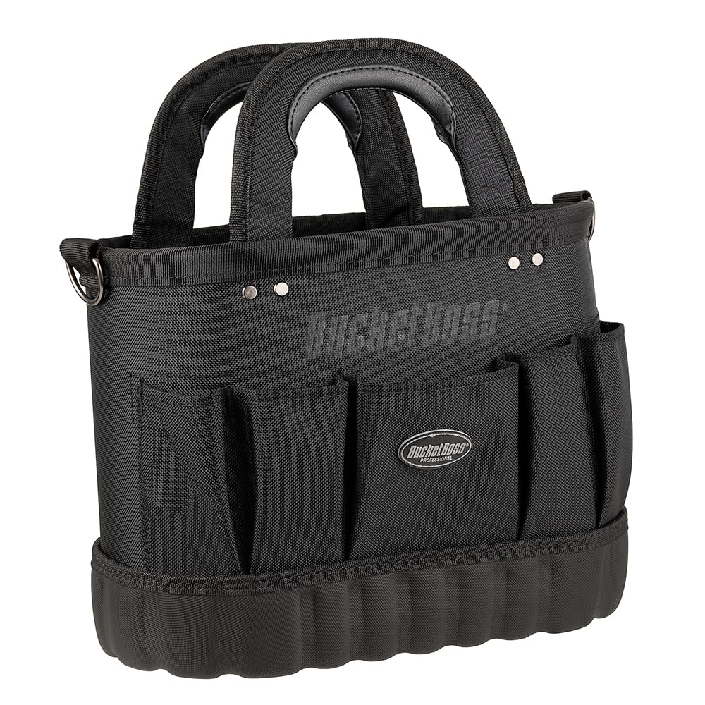 Bucket Boss Pro Oval Tool Tote 14 - Professional Series Tool Bag (74014) Black - Durable Construction Tool Organizer for Electricians, Contractors & DIY Home Improvement Projects