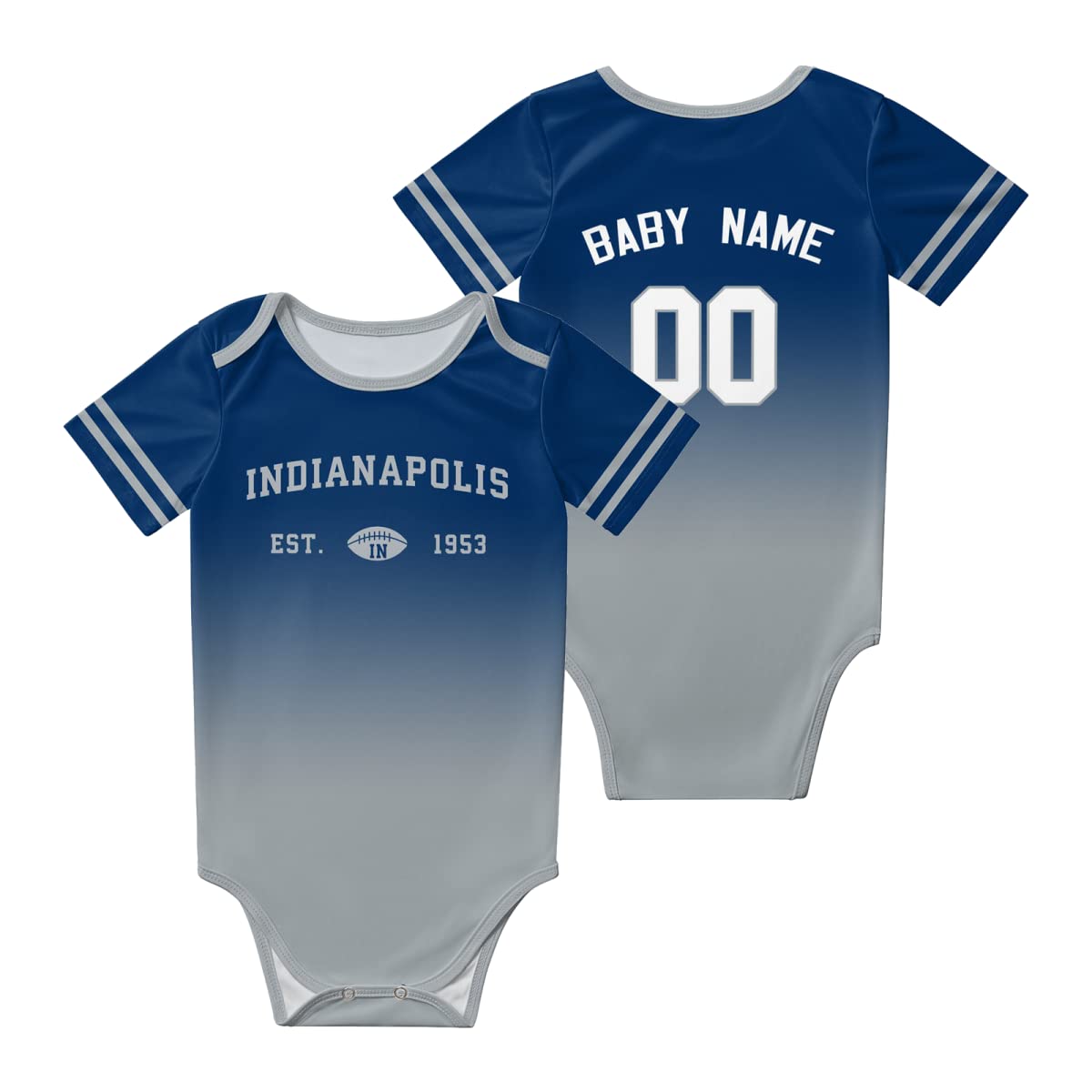 Custom Personalized Baby Football Bodysuit - Newborn Short Sleeve Gradient City Print Onesie with Name & Number - Perfect for Game Day, Photo Shoots & Special Occasions