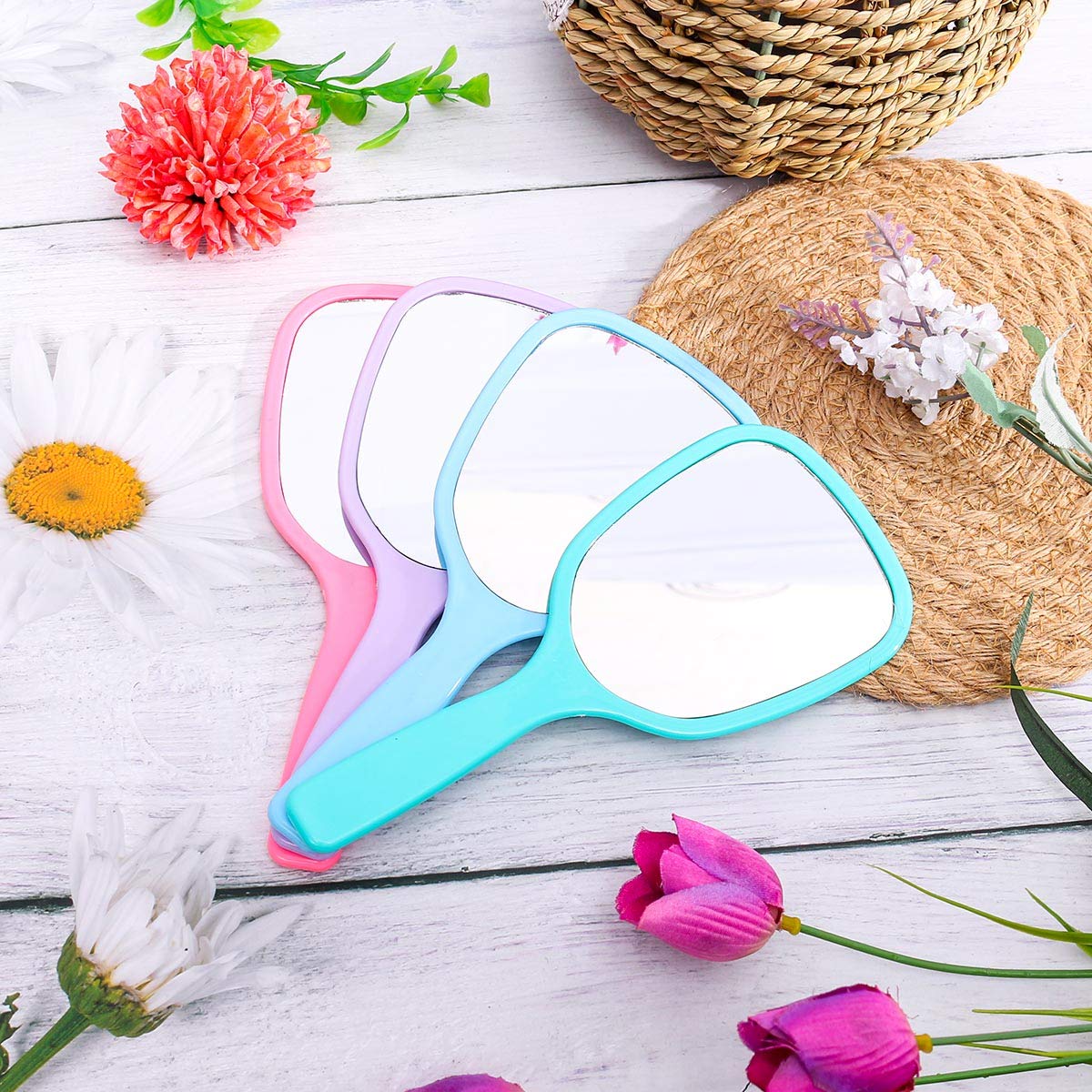 Aestivate 4-Piece Hand Mirror Set - Portable Travel Cosmetic Mirror with Ergonomic Handle - Perfect for Makeup, Salon, Bathroom & On-the-Go Touch Ups