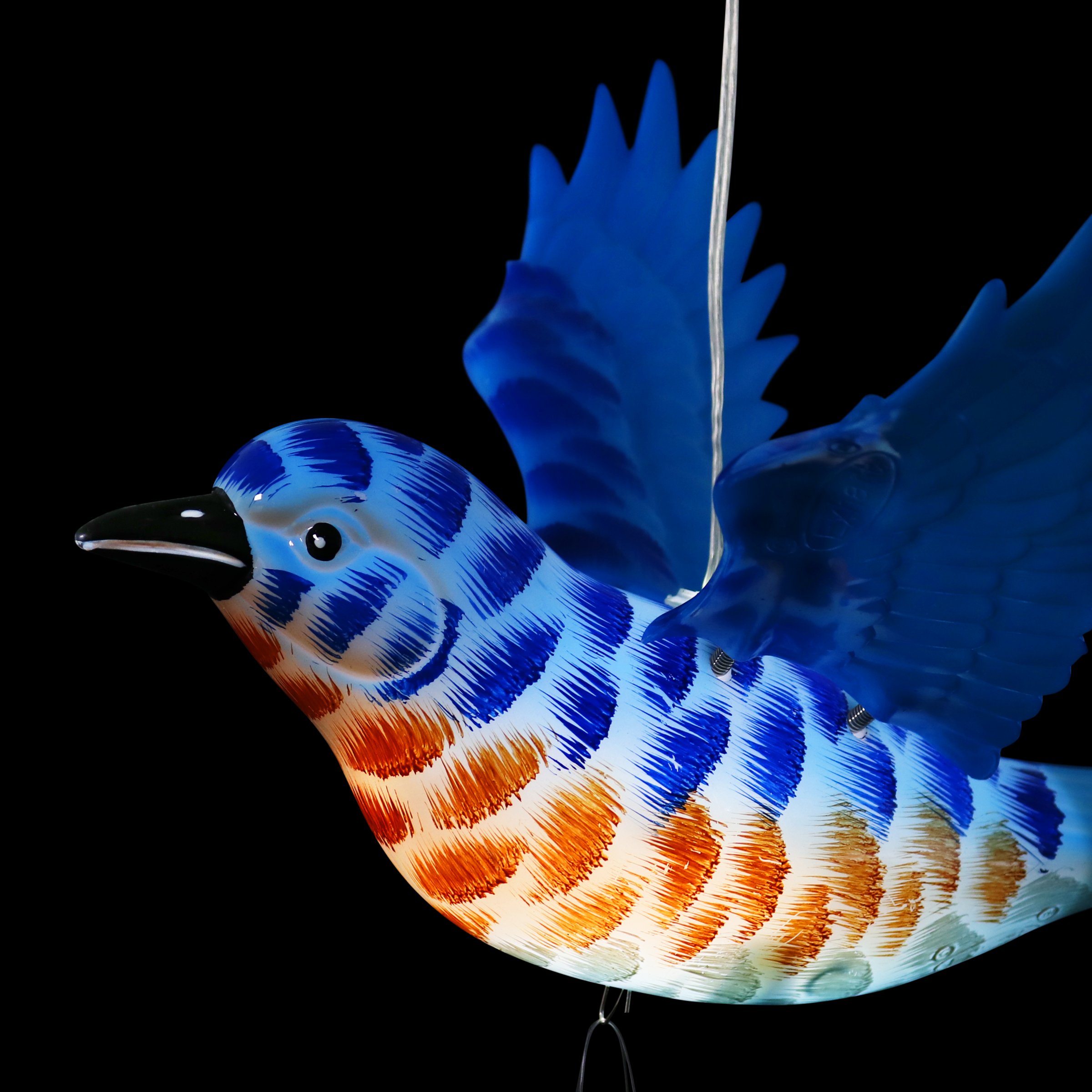 Solar-Powered Blue Bird Wind Chime with Fluttering Wings & 2 LED Lights - 12.5