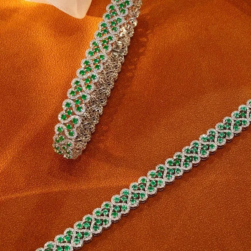 18K Solid White Gold Diamond & Natural Emerald Luxury Bracelet for Women - Elegant Gift for High-Class Banquets, Parties & Special Occasions