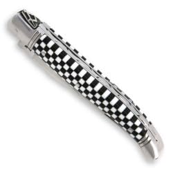 Laguiole Masonic Knife with Black and White Checkered Handle - Premium French Pocket Knife for Camping, Hiking & Outdoor Adventures