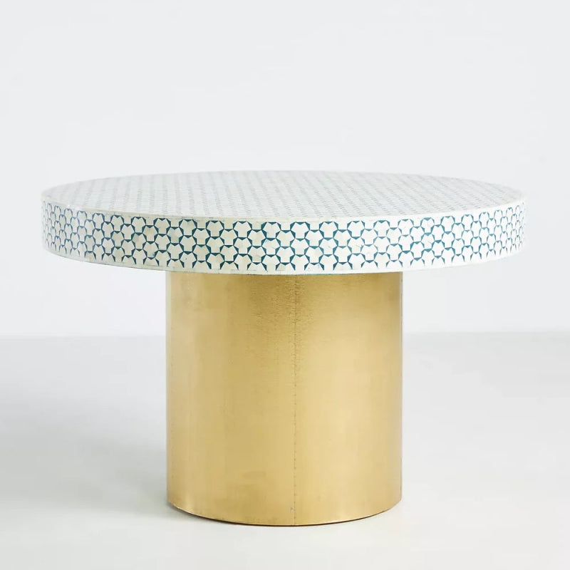 Handmade Bone Inlay Round Dining Table - Elegant Kitchen Table with Intricate Pattern Design - Perfect for Modern Dining Rooms and Cozy Kitchen Spaces