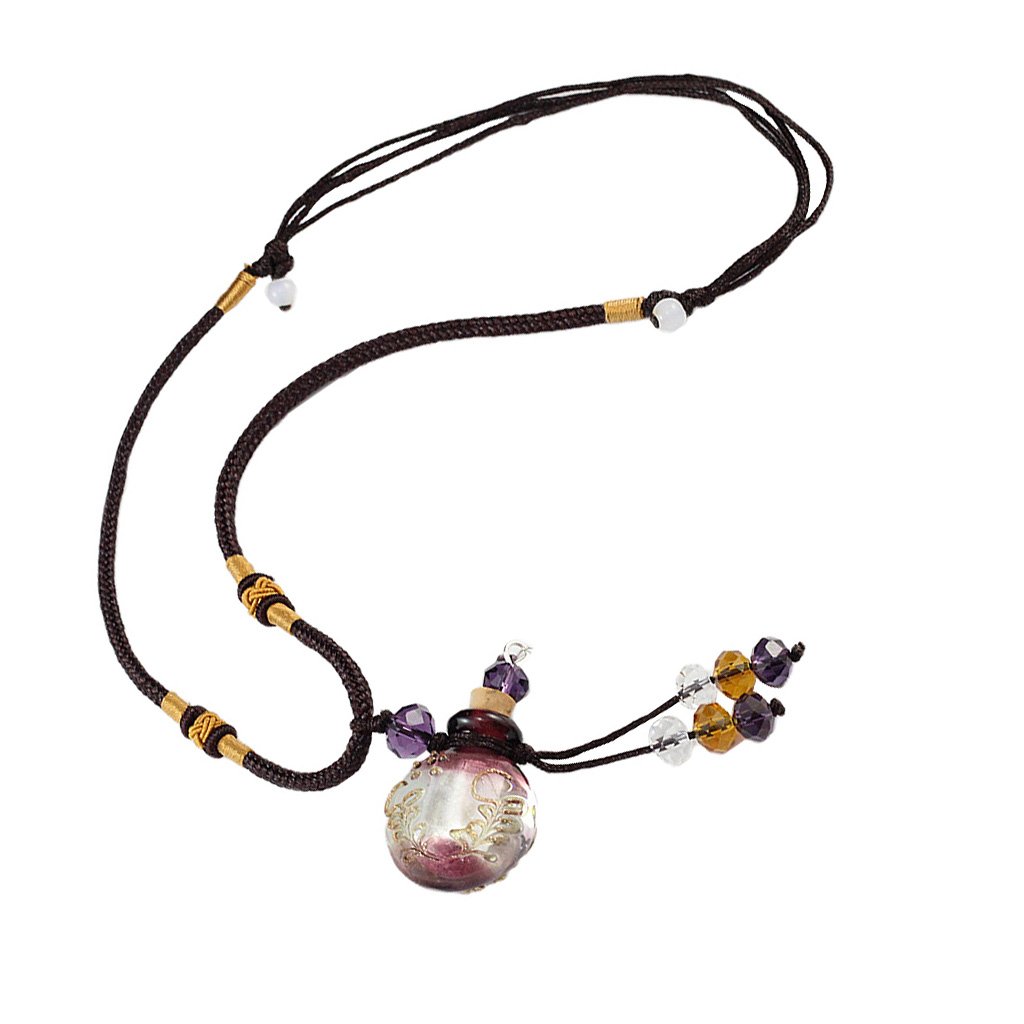 Bonarty Essential Oil Diffuser Necklace - Light Purple Glass Pendant for Aromatherapy & Perfume | Perfect for Stress Relief, Yoga, Meditation & Daily Wear