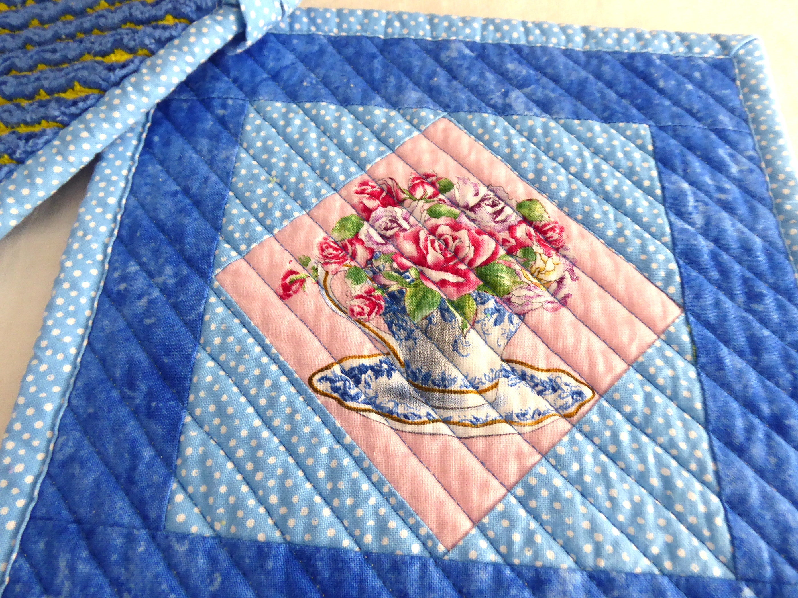 Handmade Blue and Pink Teacup Themed Potholders - Set of 2 Heat Resistant Kitchen Accessories for Baking, Cooking & Home Decor - Supports Animal Charity