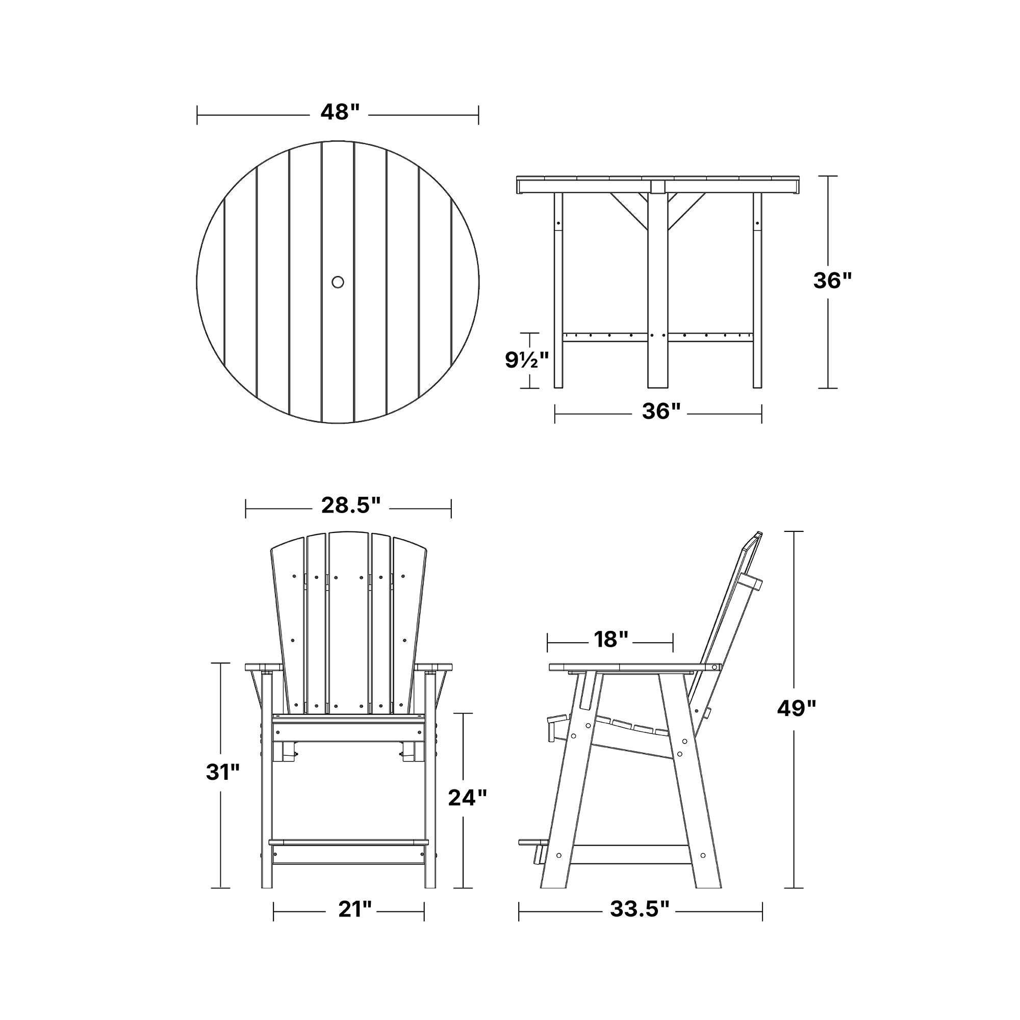 Heritage 5-Piece 48-Inch Pub Counter Height Dining Set - Perfect for Kitchen Islands, Breakfast Bars & Small Space Entertaining
