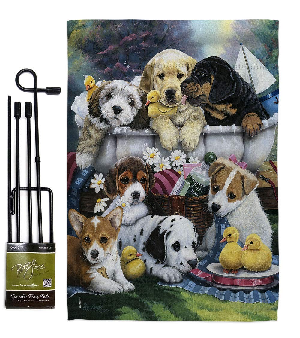 Breeze Decor Dog Garden Flag Set with Stand - Perfect for Pet Lovers & Yard Decor