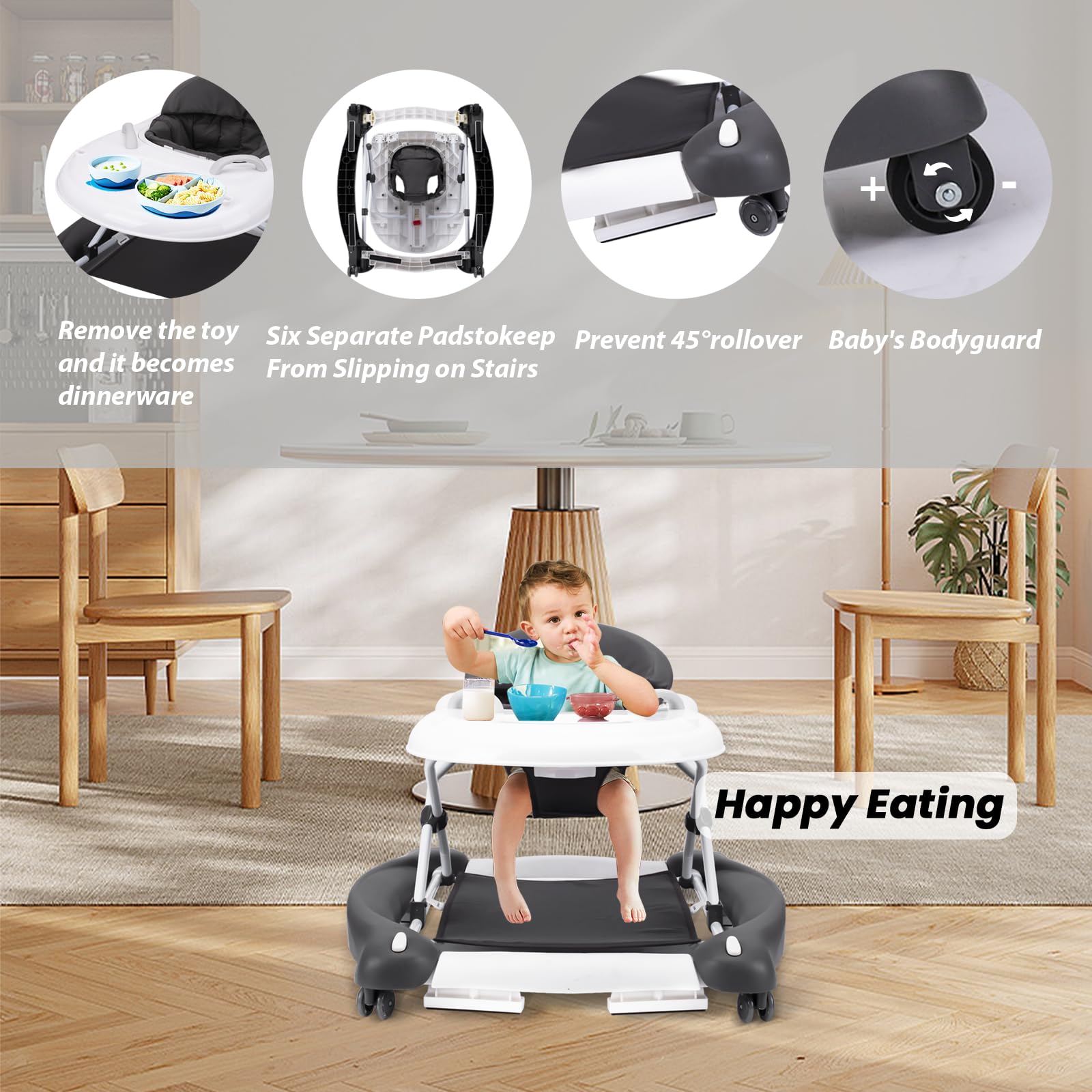 5-in-1 Foldable Baby Walker with Bouncer, Adjustable Height & Removable Tray - Interactive Learning Toy with Music for Infants 6-18 Months - Perfect for First Steps, Playtime & Feeding (Blue/Green) - Ideal for Nursery, Daycare & Home Use