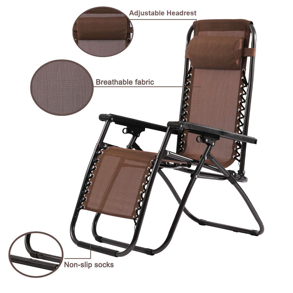Premium Zero Gravity Recliner Chairs 2-Pack - Heavy Duty Adjustable Outdoor Lounge Chairs with Cup Holder & Pillows, Supports 250Lbs - Perfect for Patio, Poolside, Beach, Backyard Relaxation & Sunbathing - Brown Folding Chaise Lounge Set