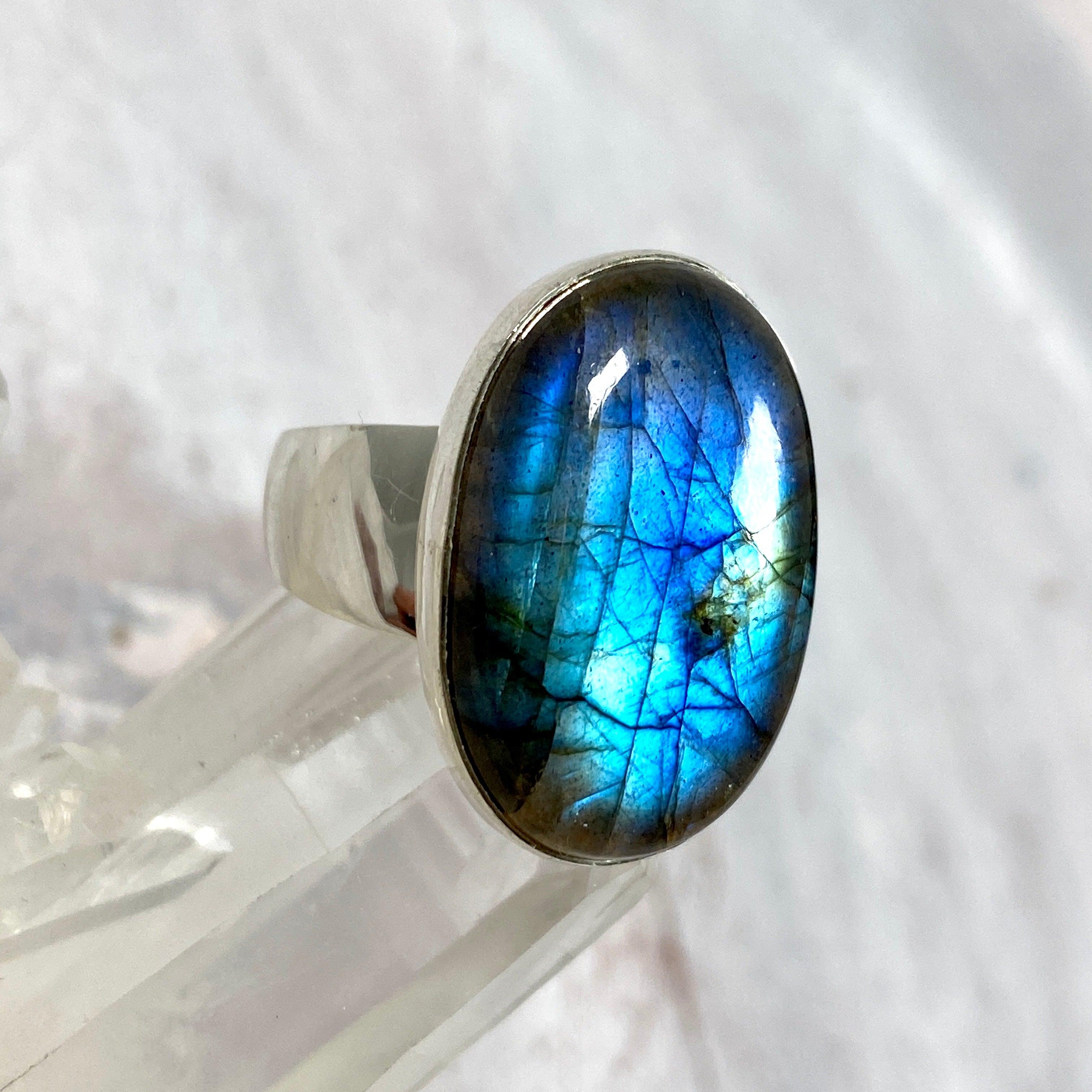 Labradorite Oval Cabochon Ring - Size 9 - KRGJ2751 - Elegant Handmade Jewelry for Women, Perfect for Everyday Wear & Special Occasions