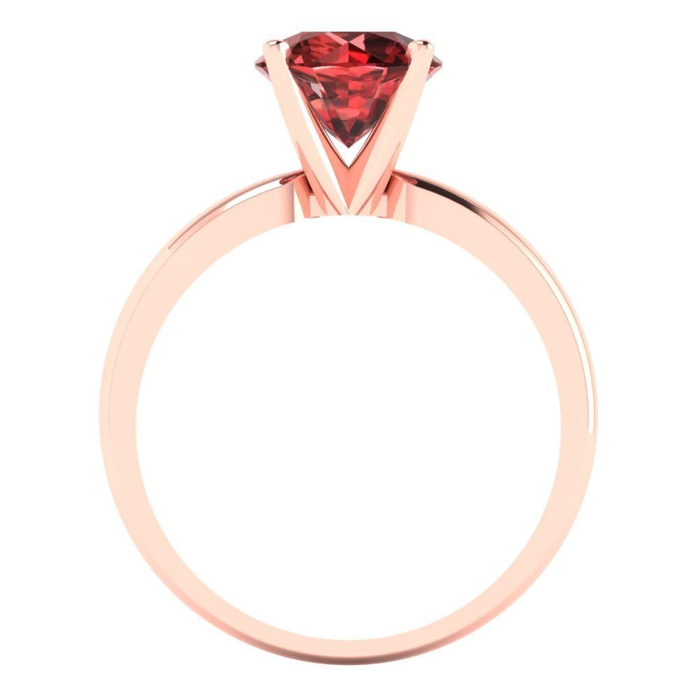 1.50ct Natural Garnet Solitaire Engagement Ring in 14k Rose Gold - Round Cut Gemstone Wedding Band for Bridal, Anniversary & Proposal - Perfect for Romantic Occasions & Special Celebrations