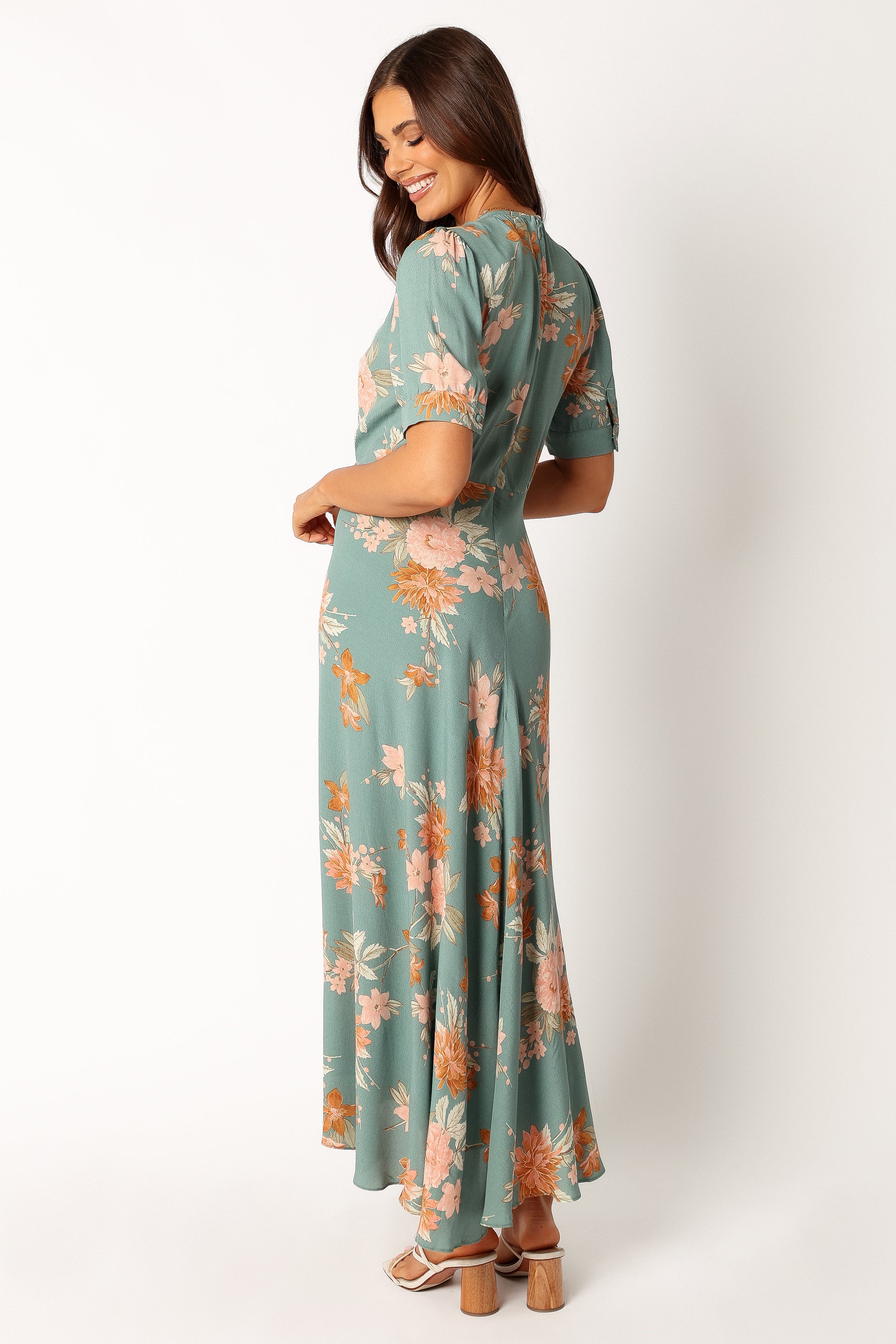 Frampton Midi Dress - Blue Floral Print Women's Summer Dress | Casual & Party Wear for Beach, Wedding & Date Night