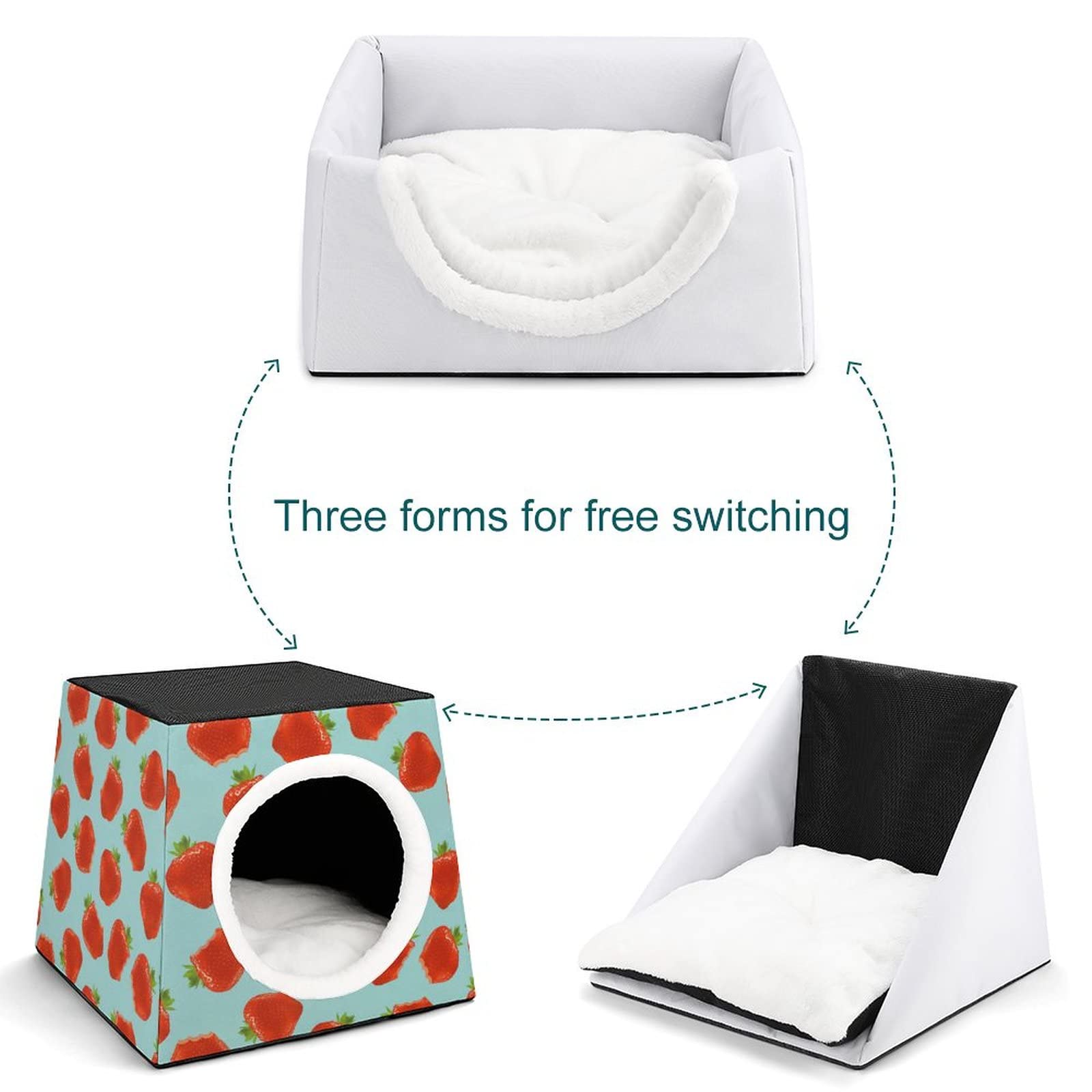3-in-1 Foldable Cat House, Bed & Sofa with Removable Cushion - Blue Strawberry Design Scratching Toy for Indoor Cats | Cozy Pet Shelter for Napping, Playing & Relaxing