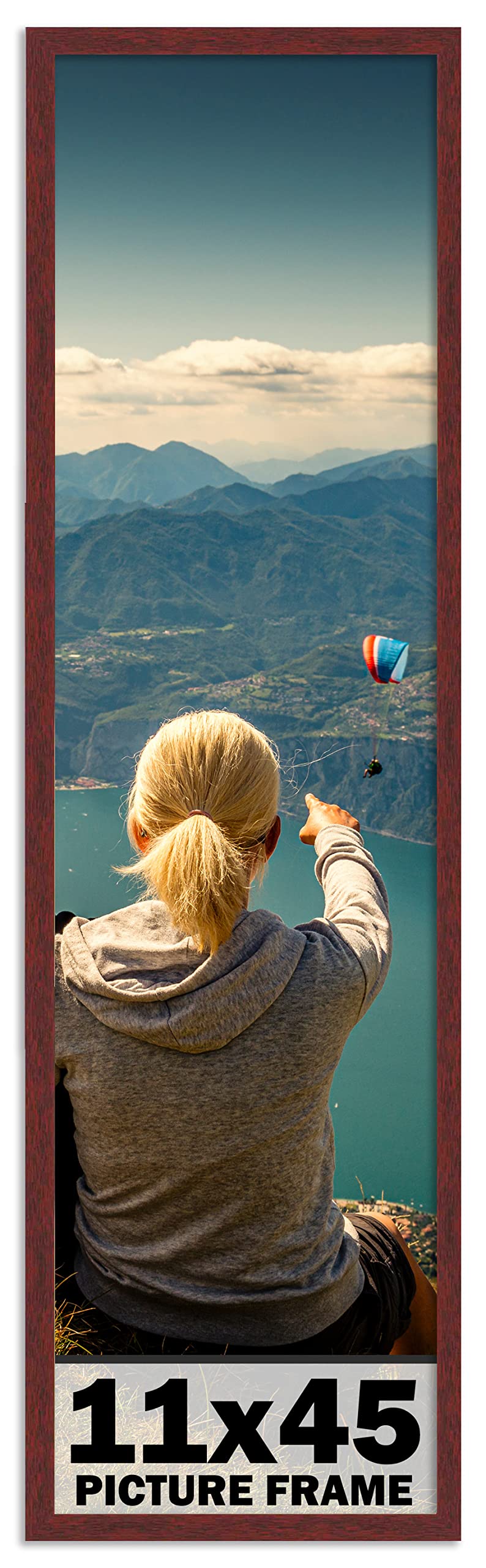 CountryArtHouse 11x45 Inch Solid Mahogany Wood Picture Frame - Premium Brown Wooden Photo Frame with UV Acrylic Plexiglass, Acid-Free Foam Backing & Hanging Hardware - Perfect for Wall Art, Family Photos & Home Decor