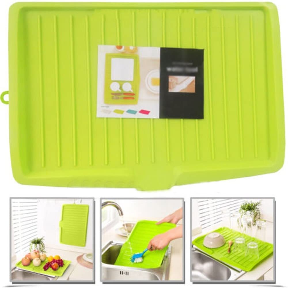 Leeonz Large Plastic Dish Drainer - Green Sink Drying Rack for Kitchen Organization & Space Saving