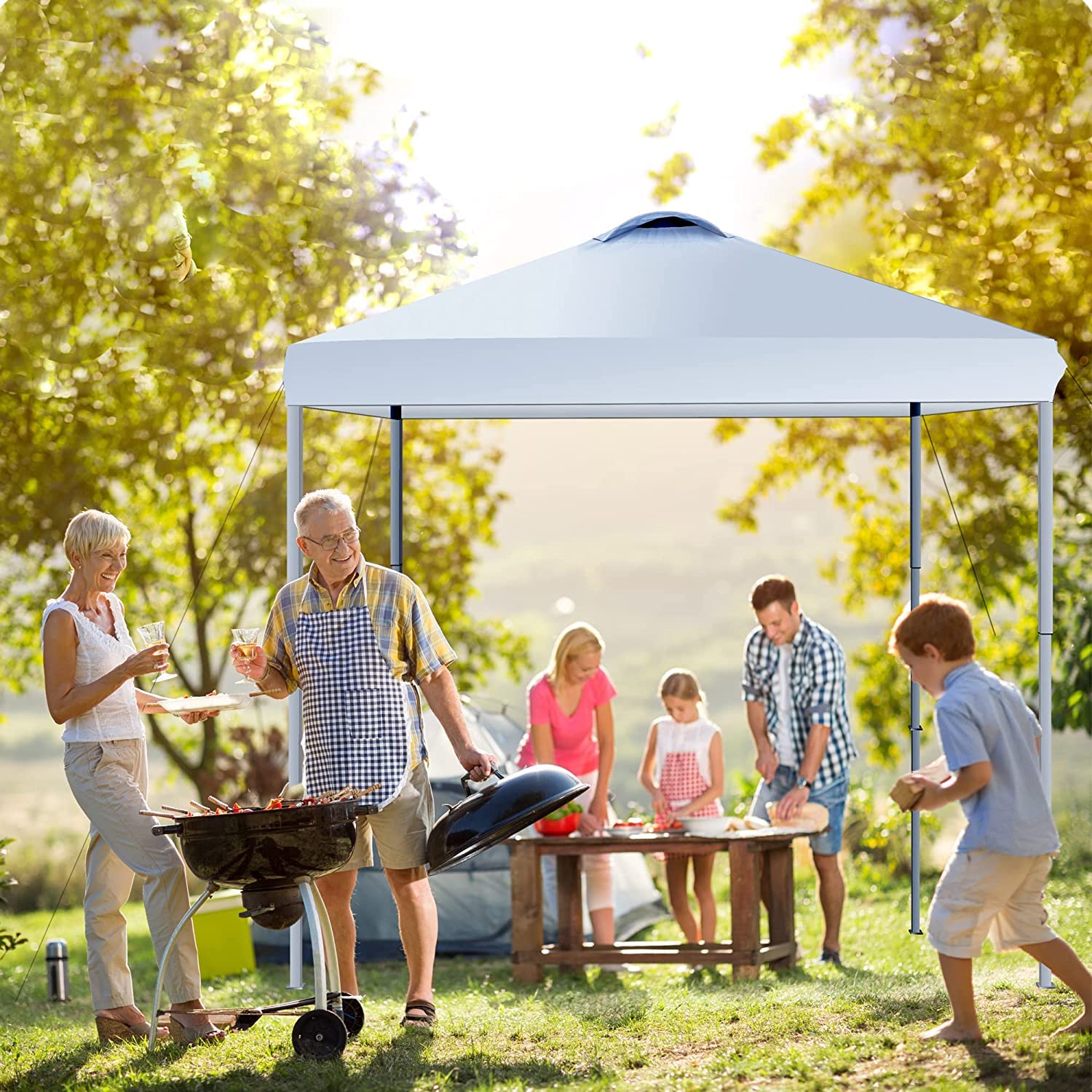 10x10 Pop Up Canopy Tent with Removable Sidewall - Heavy Duty Instant Sun Shade Shelter for Outdoor Events, Camping, Beach, Backyard - Includes 4 Weight Bags, Stakes, Guylines & Carry Case - White