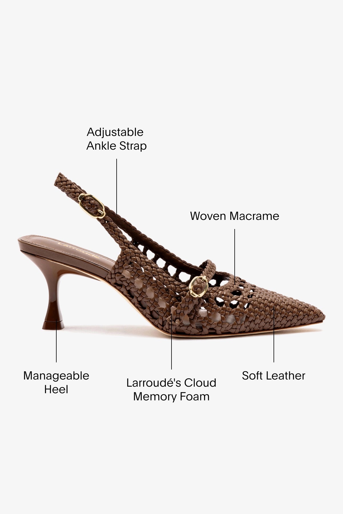 Ines Macrame Pump Shoes in Burnt Umber Leather - Stylish Women's Ankle Strap Heels for Casual Outings & Date Nights