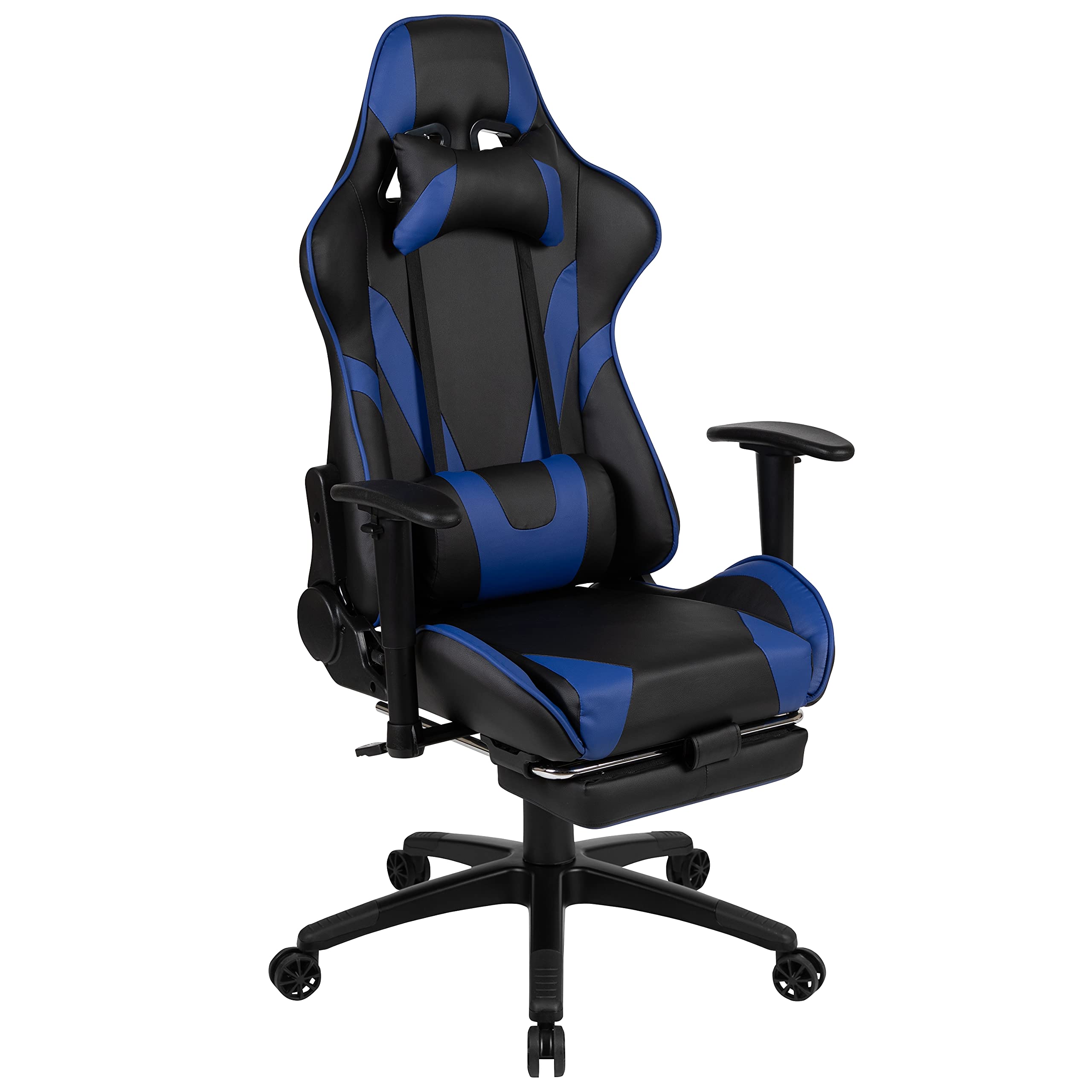 Red Gaming Desk with Cup Holder & Headphone Hook - Blue Reclining Gaming Chair with Footrest - Perfect for PC Gaming Setup, Streaming & Home Office