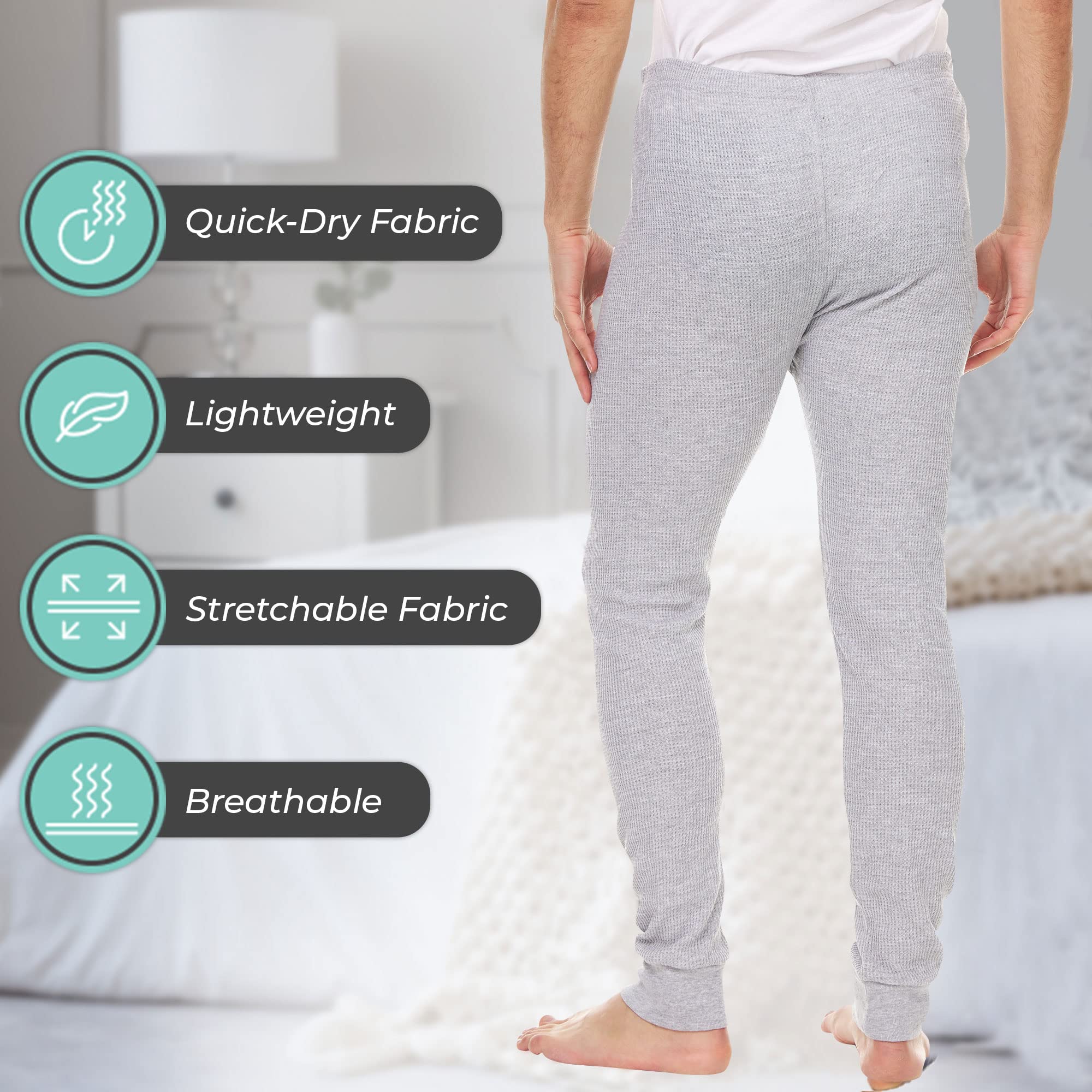 Men's Thermal Long Underwear Pants - Lightweight Base Layer for Cold Weather - 3 Pack Warm Winter Underwear for Skiing, Hiking & Outdoor Activities