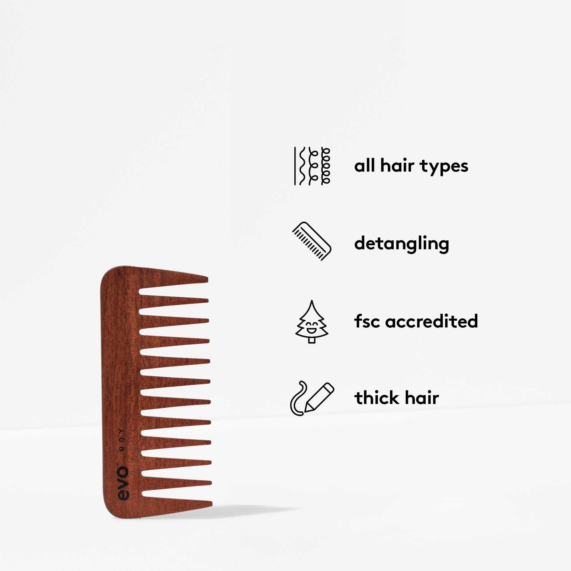 Evo Roy Wide-Tooth Detangling Comb for Wet & Dry Hair - Perfect for Styling, Detangling, and Gentle Hair Care at Home or Salon